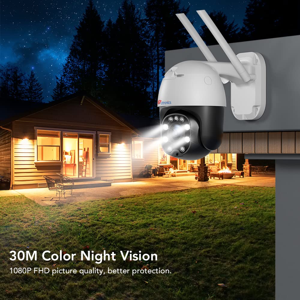 Ctronics 5X Optical Zoom Outdoor Security Camera, PTZ Dome WiFi IP Camera with Human Motion Detection, Auto Tracking, 30m Color Night Vision, 2-Way Audio, IP66 Waterproof.