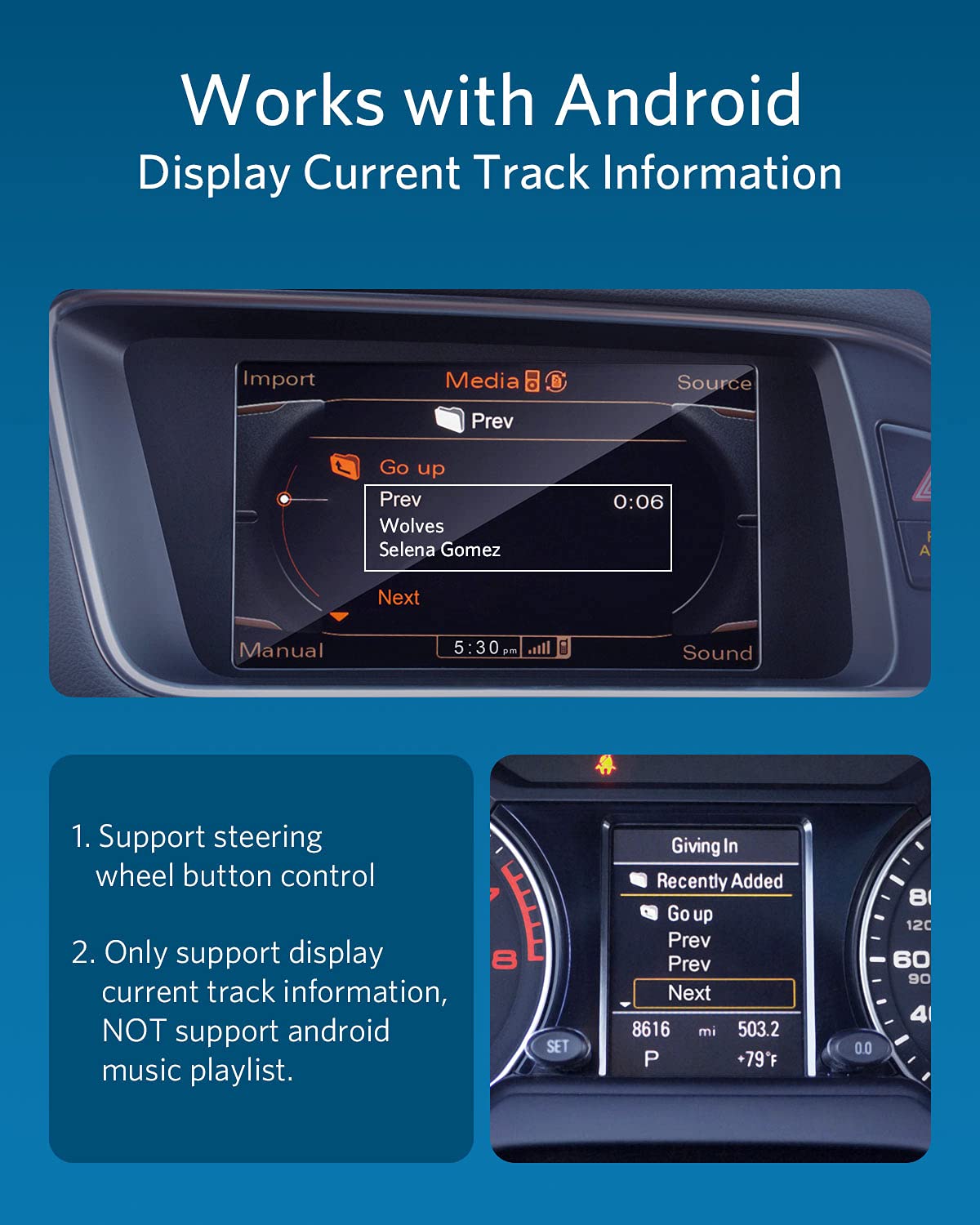 Airdual Bluetooth 5.0 adapter is compatible with Audi MMI 3G AMI Music Interface, Audi Symphony, Audi Concert, VW MDI, Mercedes Media Interface.