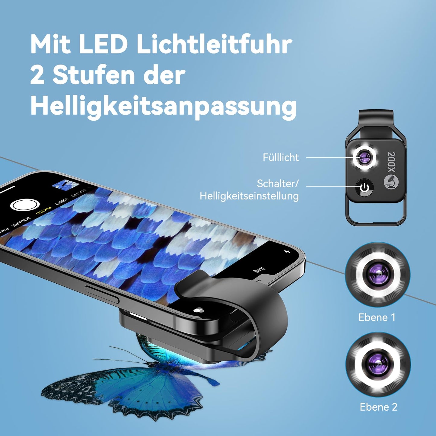 Evil eye 200 x phone microscope for kids Mini microscope with CPL 2 brightness modes No app required for Microworld