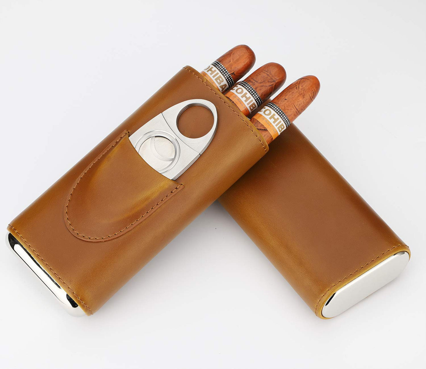 TOCIR 3-finger portable travel leather cigar case, cigar cutter, cigar humidor groomsmen gift, birthday gift