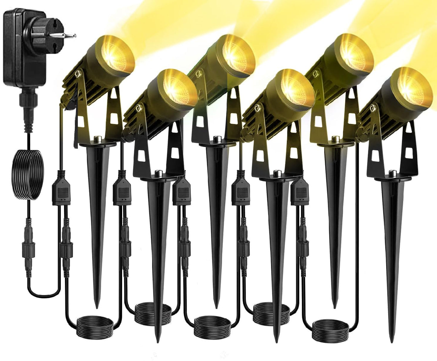 30M garden spotlight LED ground spike Waterproof 6-pack garden lighting with power IP65 Waterproof garden spots LED outdoor garden lamp 3000K Warm White COB garden light Ideal for outdoor garden lawn garden path