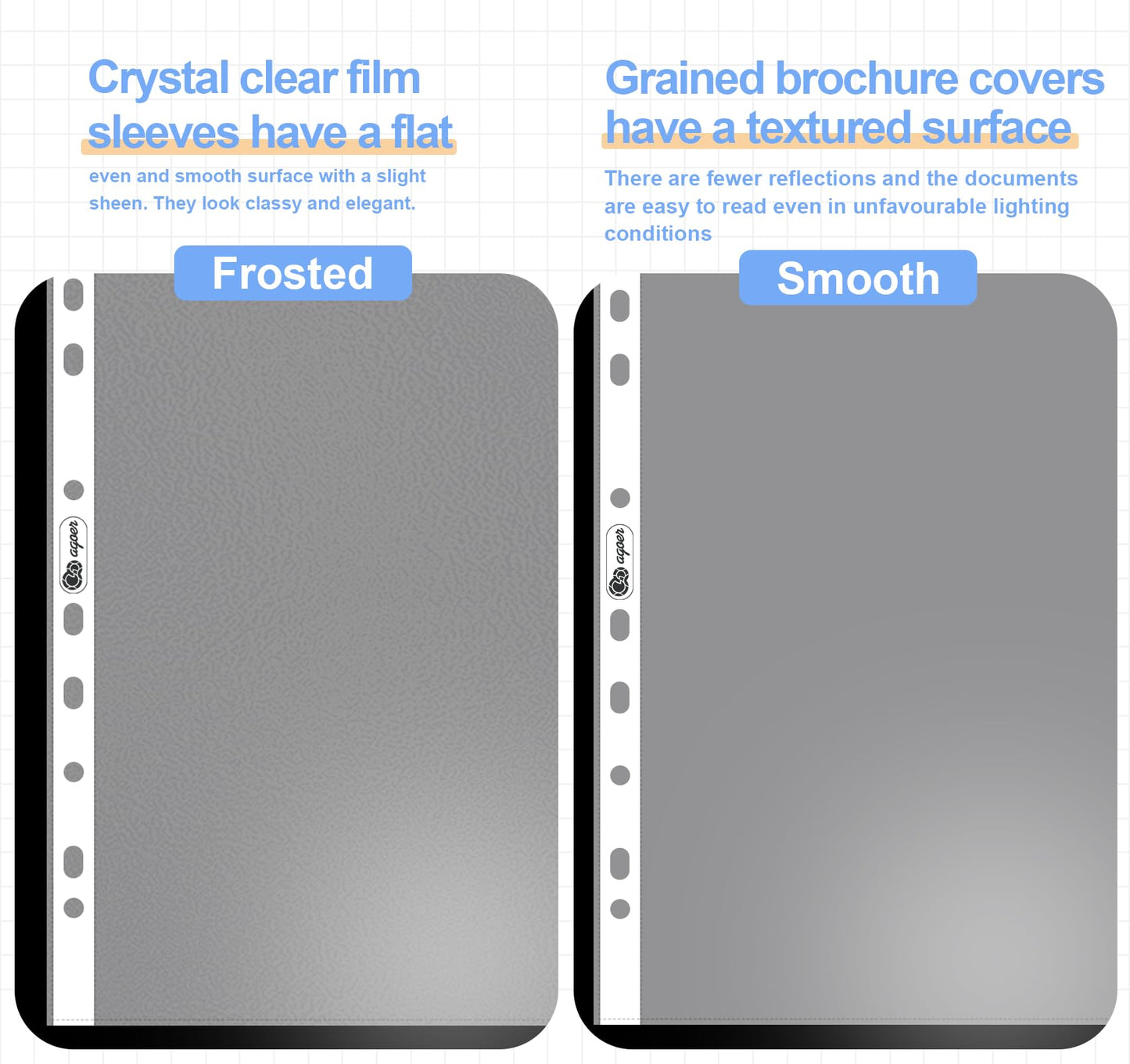 100 A4 clear plastic sleeves, stable and transparent, embossed, 160 microns. A4 document sleeves for storing papers, photos, and documents.