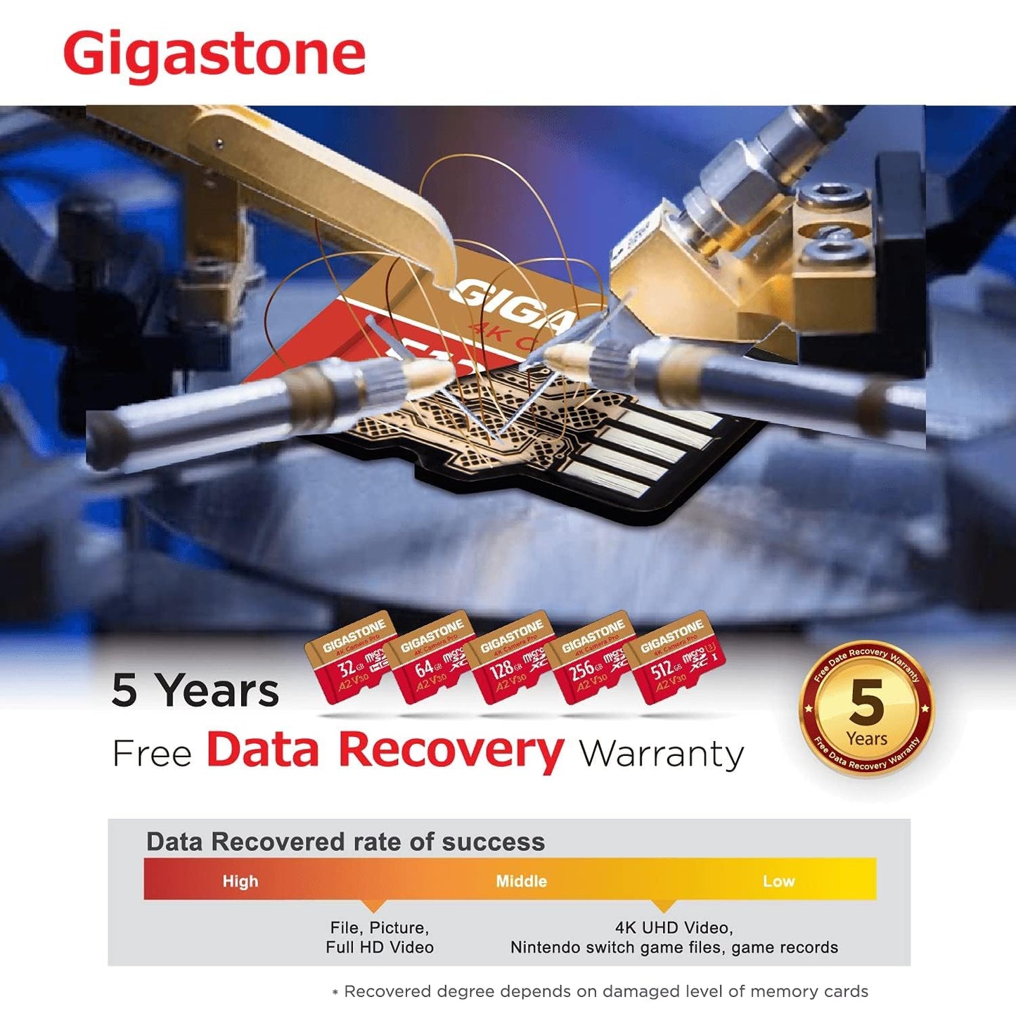GIGASTONE 64GB Micro SD Card 2-Pack, 4K Camera Pro, compatible with GoPro Switch, up to 95 MB/s, A2 U3 V30 Micro SDXC card with SD adapter.