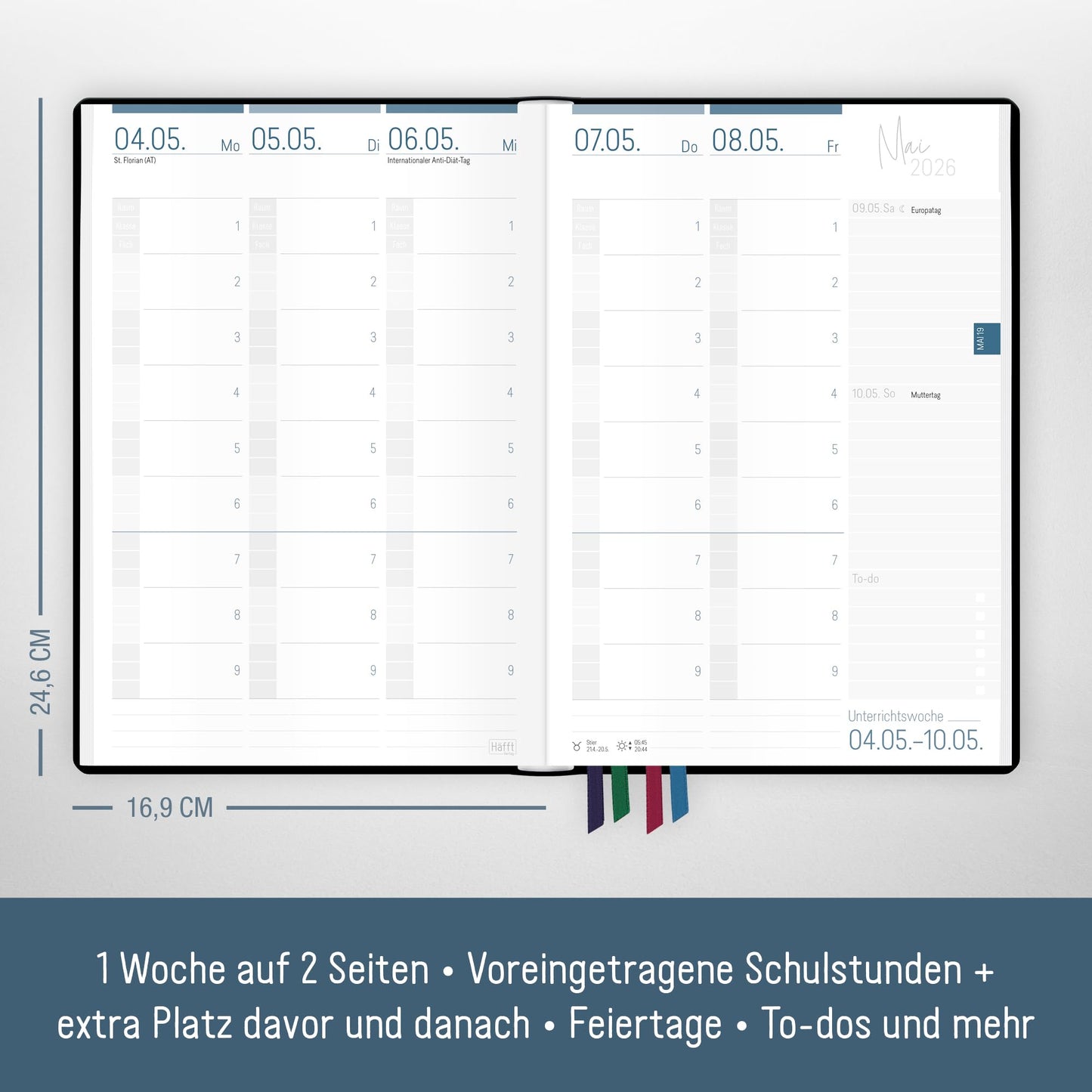 Häfft® Teacher Planner 2025/2026 A5 + "Black Edition" Hardcover teacher planner/school year planner with 236 pages, stickers, and more - sustainable & eco-friendly.