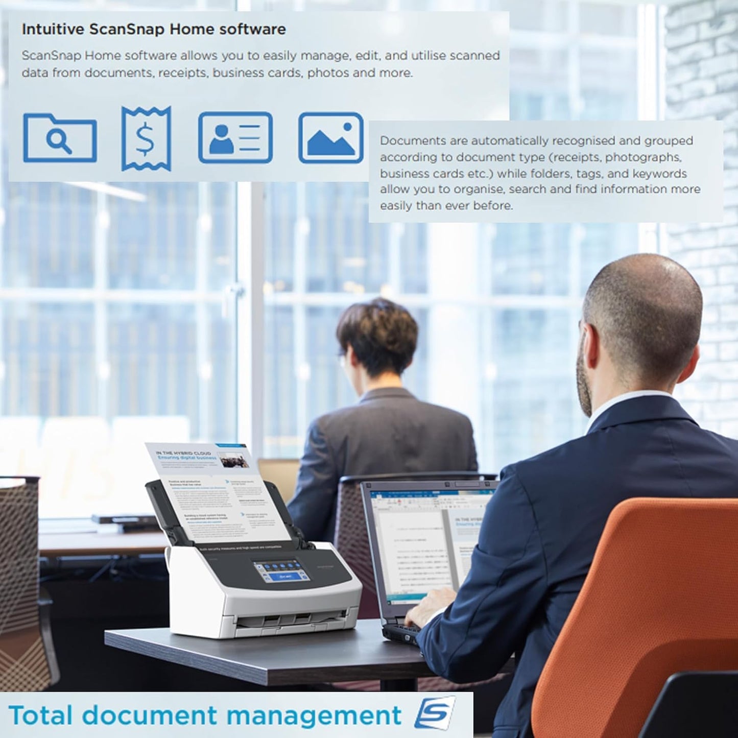 iX1600 ScanSnap Scanner (White) - A4, A5, A6, B5, B6, business card, postcard, letter, legal, and custom sizes, duplex, Wi-Fi, USB3.2, (40 pages/80 images/min) with ADF, White, ADF, 40 ppm
