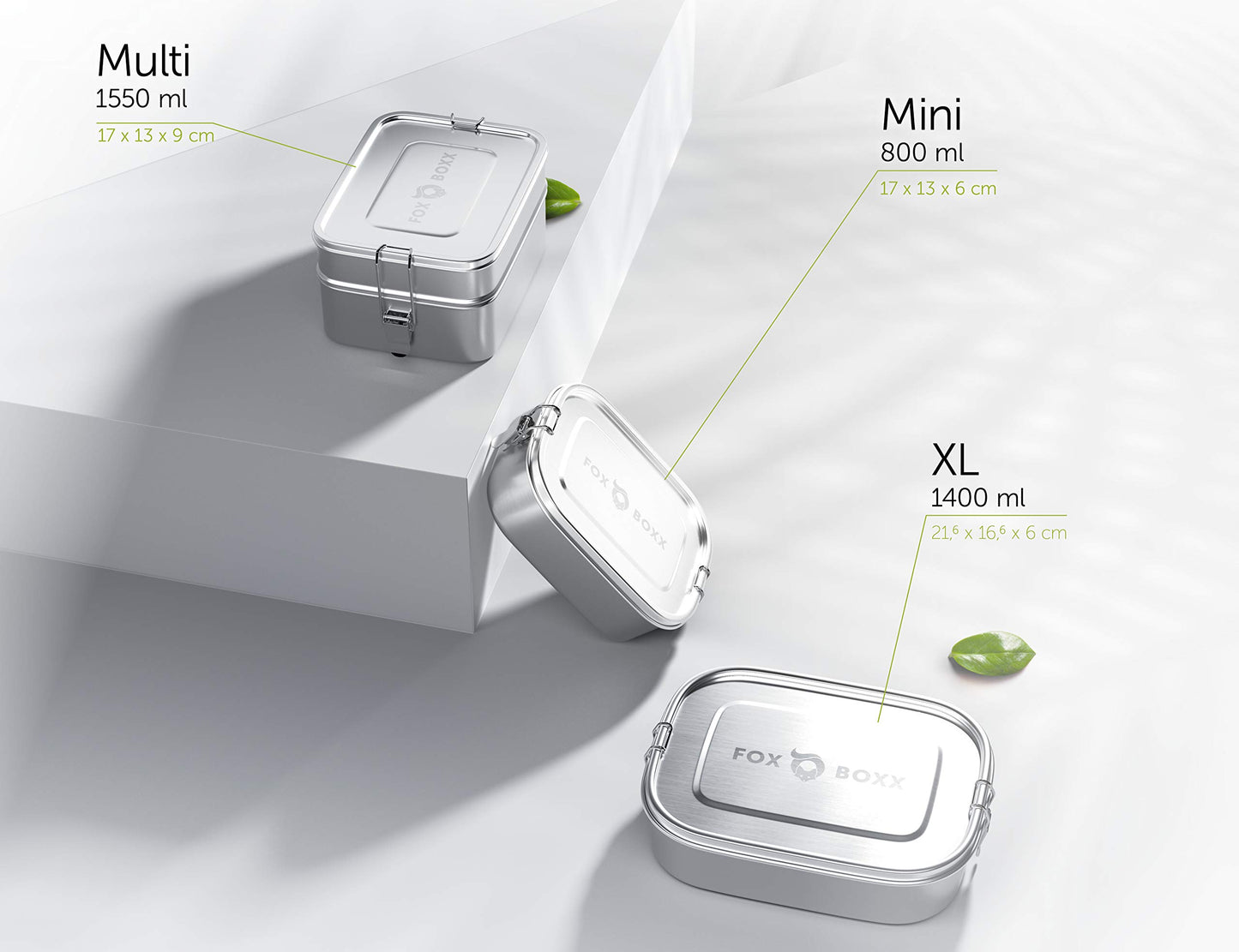 FOXBOXX stainless steel premium lunch box | XL 1400ml | 2 compartments | DualCham seal & Smart Clips | Leak-proof eco-friendly Bento Box - for kids & adults