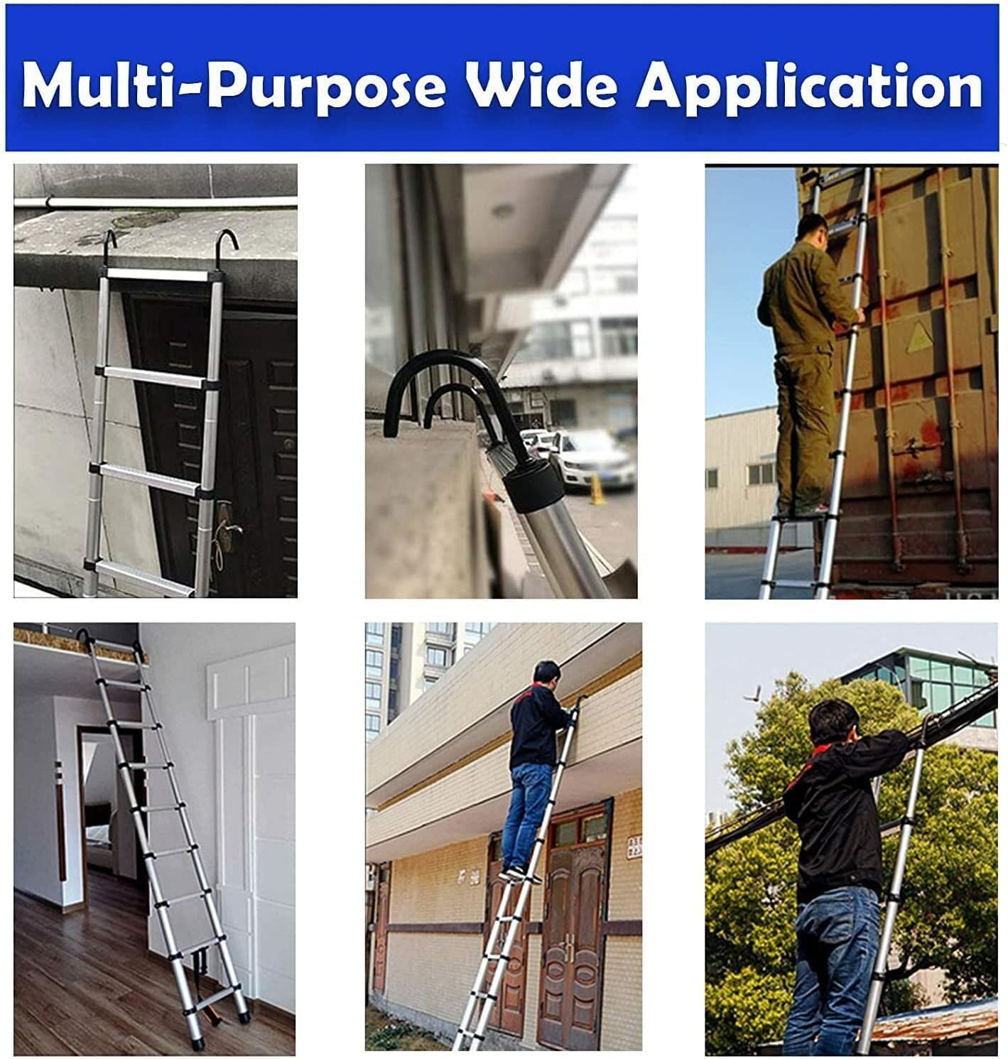 5m telescopic ladder with roof hook kit aluminum, portable, multifunctional, foldable, durable, multipurpose aluminum telescopic ladder, extendable