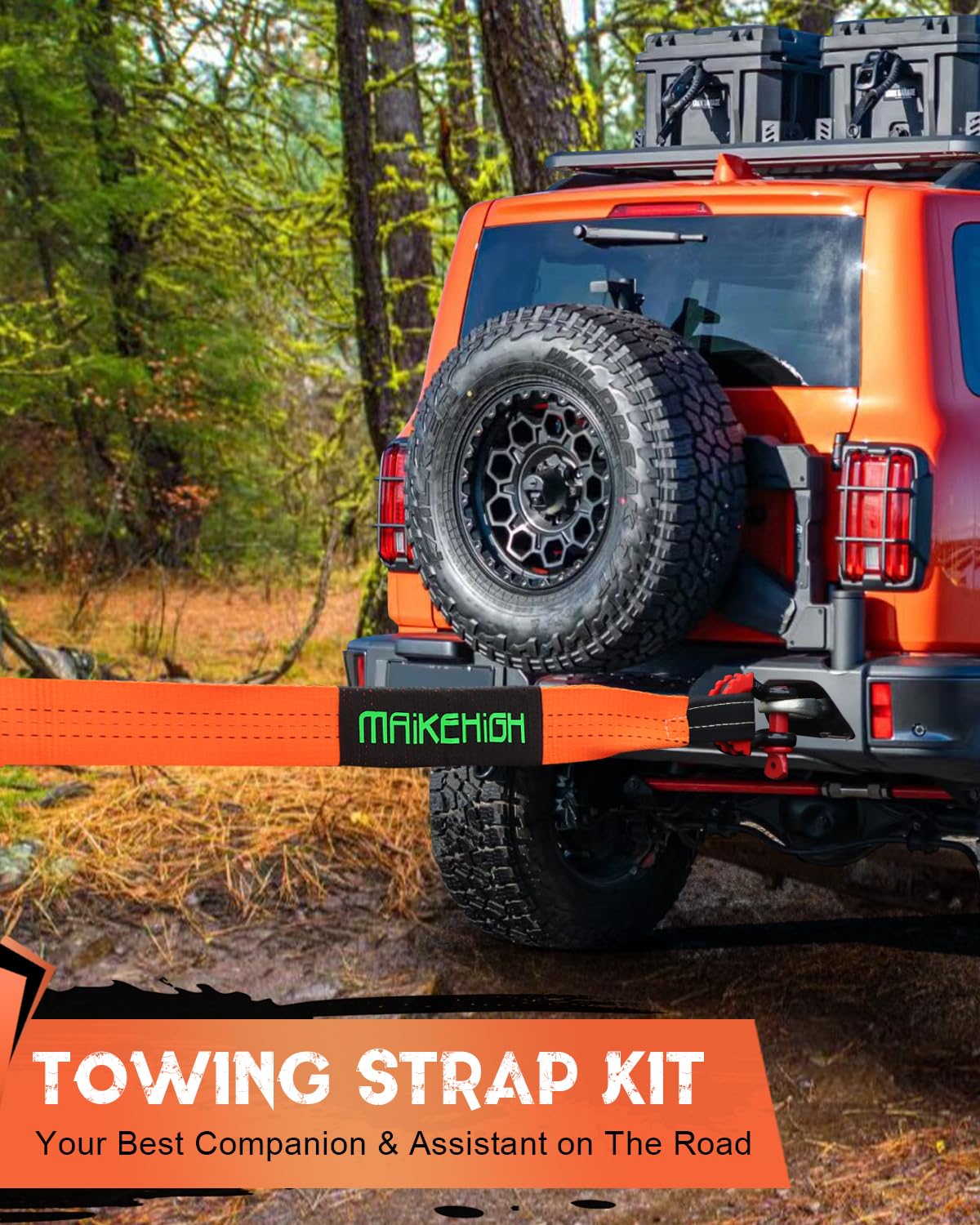 MAIKEHIGH Tow Strap 15 Tons (33,700 Lbs), 6M x 7.6cm Tow Strap with 2 Upgraded Shackles Hooks, 2 Gloves for Car, Truck, SUV, Offroad (Orange)