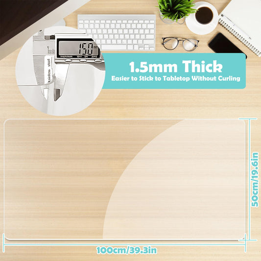 YSWOVUO Desk Pad Transparent, 100x50x0.15 cm Desk Pad Clear, Waterproof Desk Pad Transparent, PVC Table Protection Pad for Office and Home