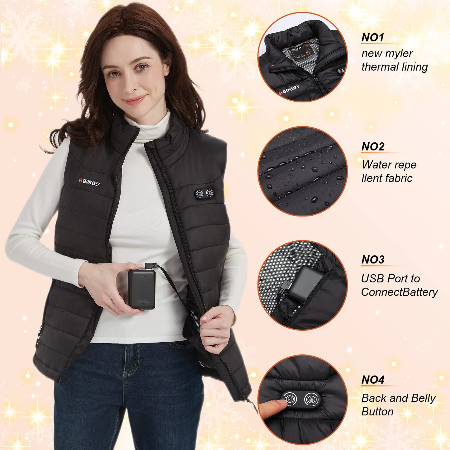 Gokozy Heated Vest for Women - heated vest with battery pack | Lightweight and warm coat | heated outdoor jacket