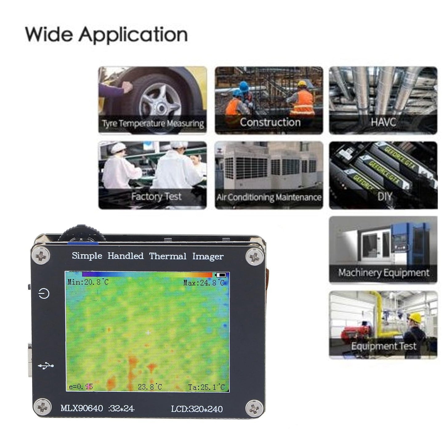Thermal camera, 24 X 32 infrared thermal imaging camera, portable thermal camera for smartphones, computers, with 2-inch screen, 40 ℃ to 300 ℃, multifunctional