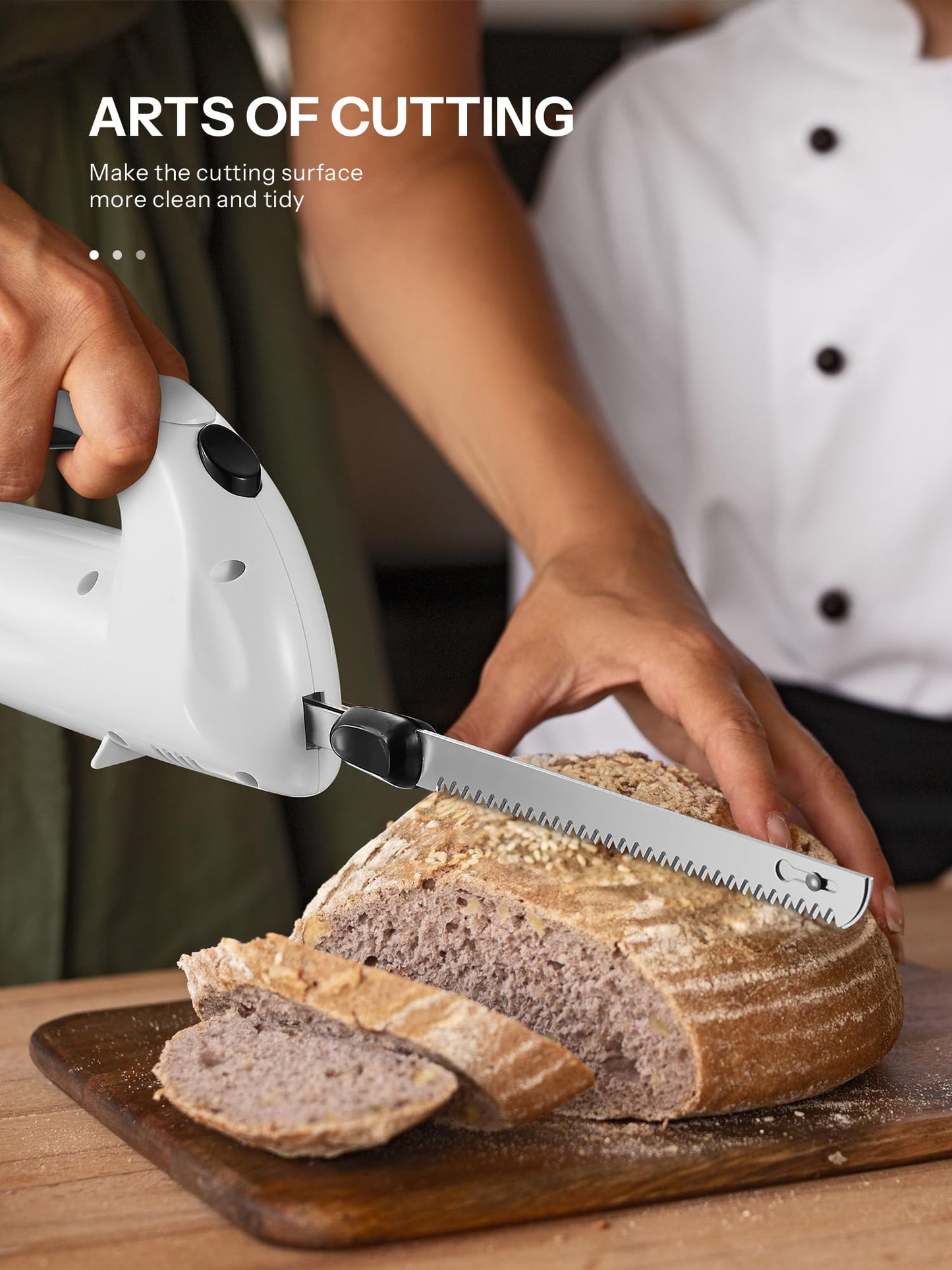 Reemix Electric Knife Kitchen Electric Knife for Meat Electric Kitchen Knife for Frozen Food, usable blade length 15 cm, stainless steel knife blades with fine and coarse serration (Pearl White)