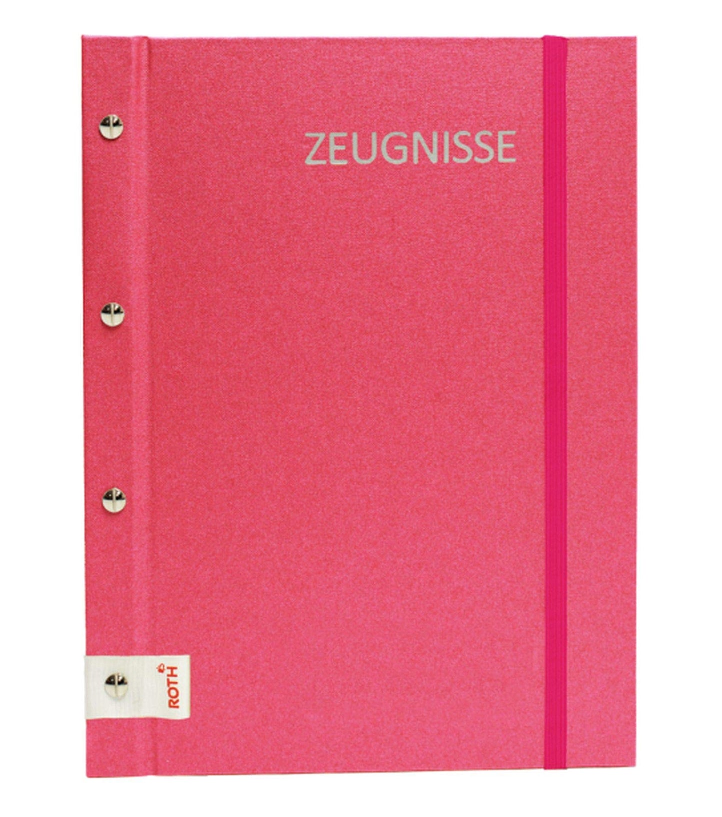 ROTH Certificate Folder Metal Pink with Binding Screws - includes 12 A4 clear pockets, expandable.