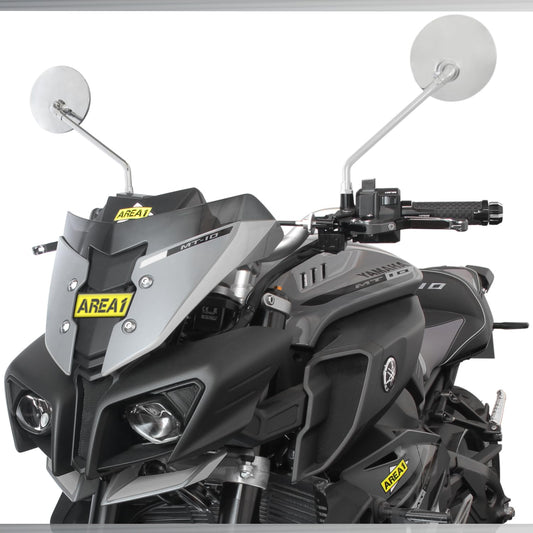 Area1 Universal Motorcycle Mirrors Pair E-certified 2xM10 right-hand thread + 5 adapters, mirrors for Vintage Custom Chopper Retro Naked-Bikes Scrambler Streetfighter Cafe-Racer (round/chrome)