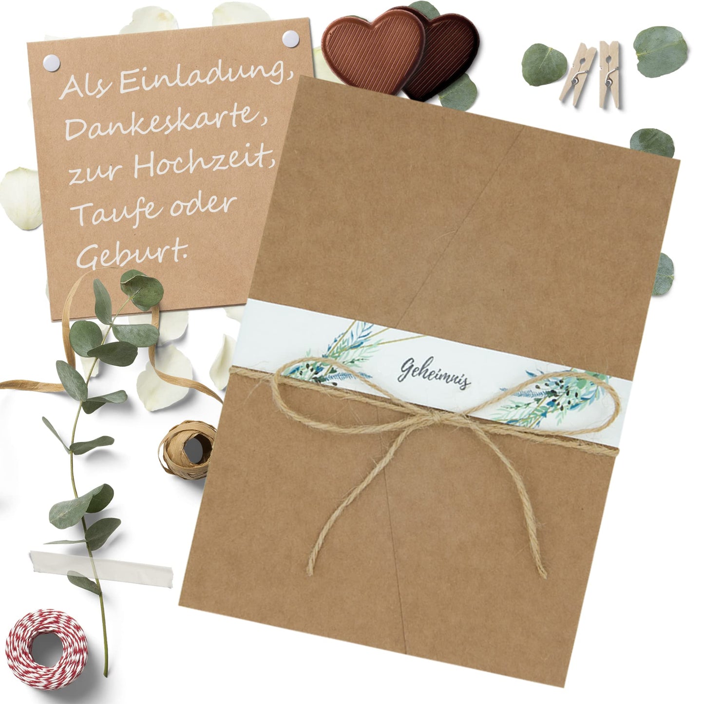 50 pieces of pocketfold kraft paper wedding cards blank I 121 x 158 mm for DIN B6 envelope | 300 gsm | DIY wedding invitations | Pocketfold wedding card | Folded kraft paper card