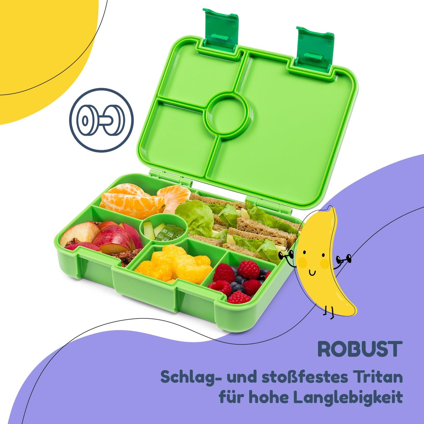 smack munch lunch box for kids with compartments, BPA free bento box for girls & boys, snack box, perfect for school, kindergarten & outings (green)