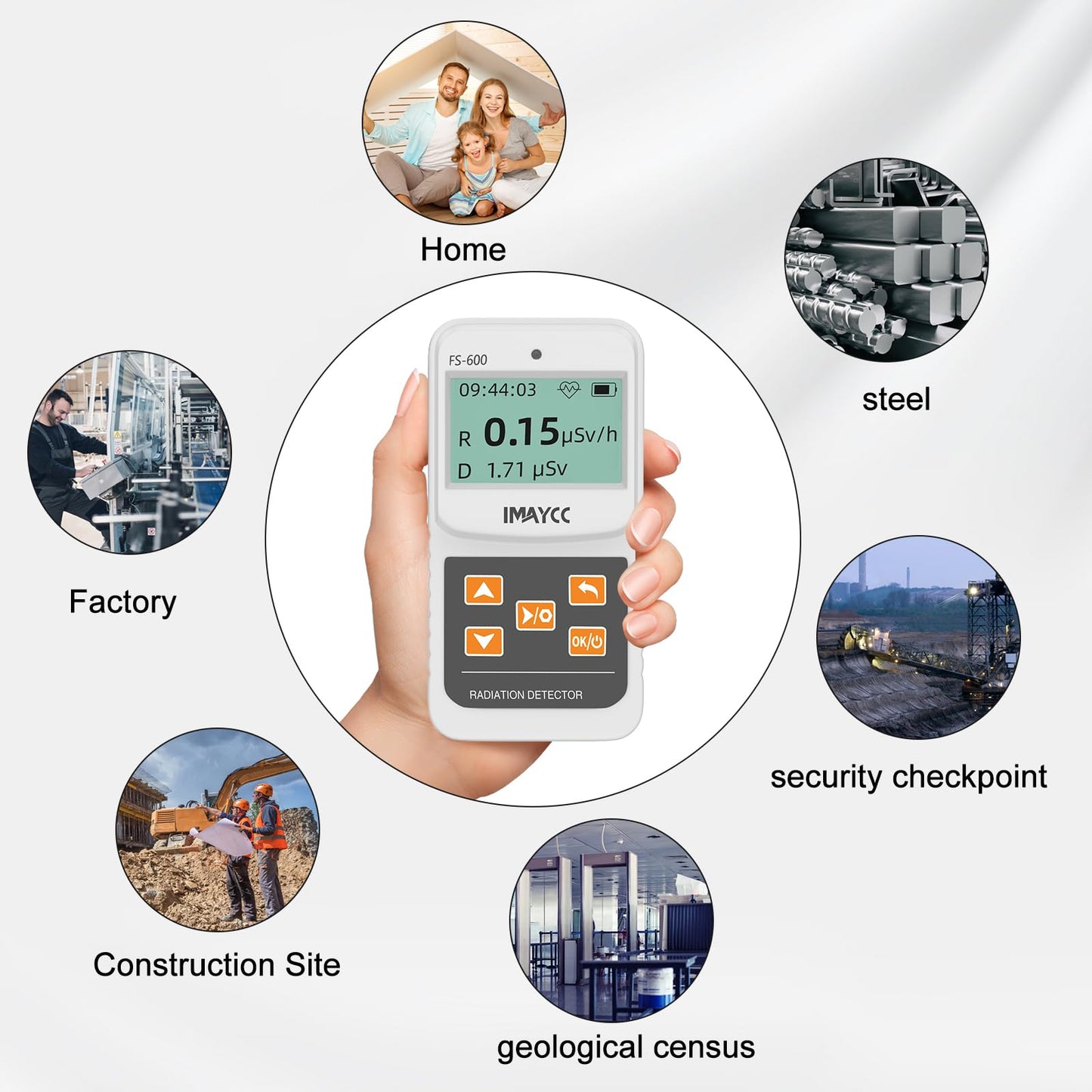 IMAYCC Geiger Counter, FS-600 Dosimeter Automatic Radiation Detector, Radioactivity Nuclear Radiation Detector Can be used in homes, businesses, indoors, and outdoors.