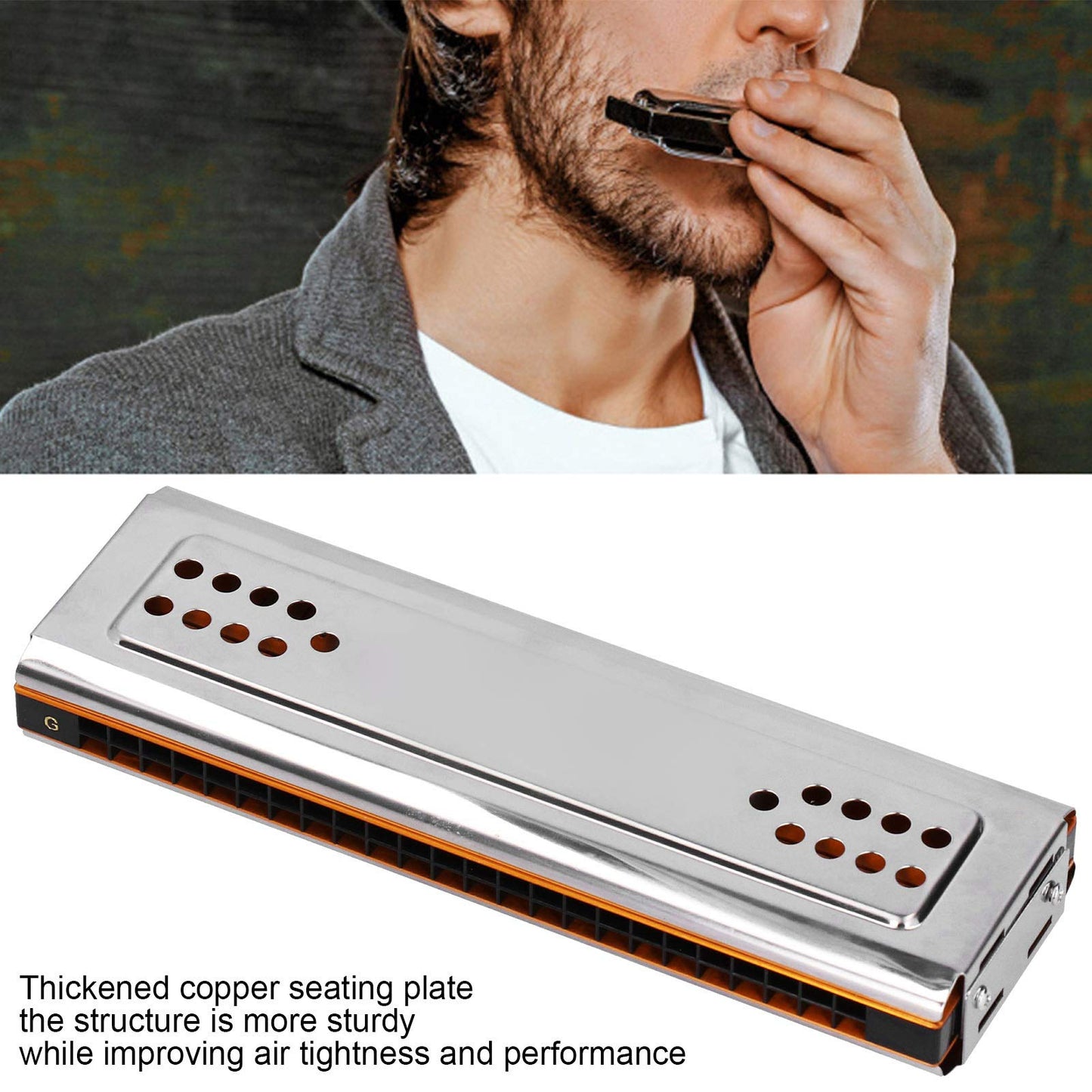 24 Holes C & G Key Double-sided Harmonica, Tremolo Harmonica with Box Musical Instrument for Beginners