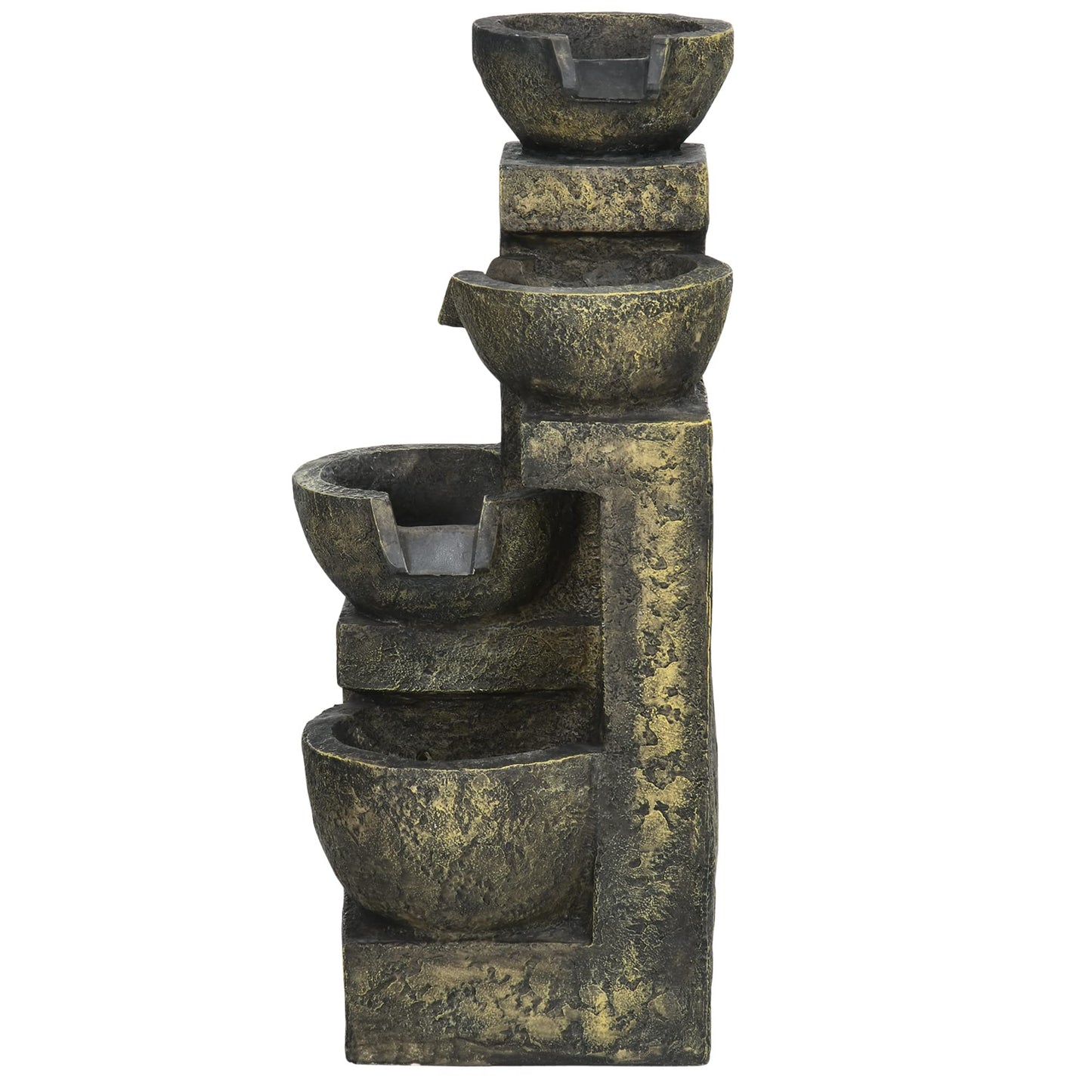 Outsunny resin outdoor fountain with adjustable flow decoration basin 4-tier ornamental fountain for garden patio lawn 25cm x 24cm x 60cm black
