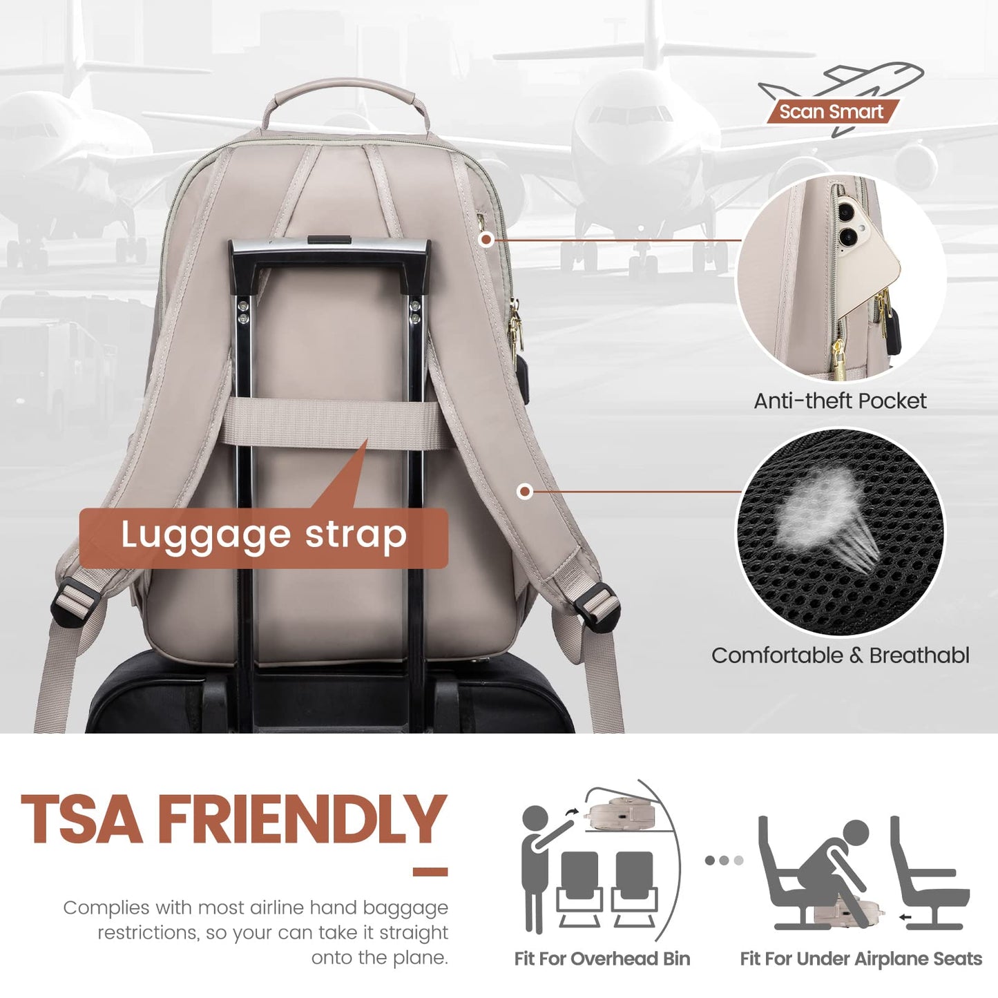 LOVEVOOK backpack for women, large 15.6 inch laptop backpacks waterproof daypacks with USB charging port, elegant work bag school backpack for girls teenagers for work business university travel