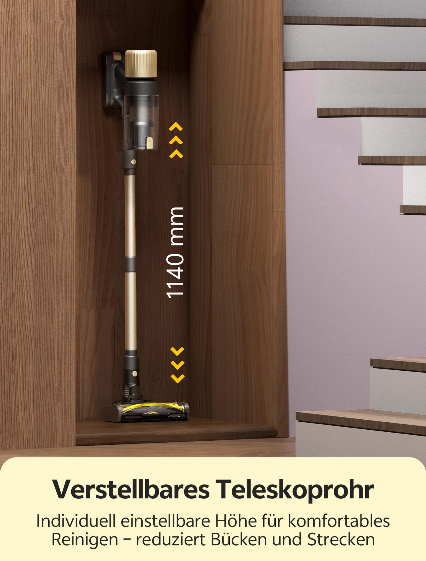 Ultenic U15 cordless vacuum cleaner, 50000Pa/ 580W/ 65min runtime, with GreenEye technology, anti-tangle brush, telescopic tube & freestanding design. Ideal for carpets, hard floors & pet hair.