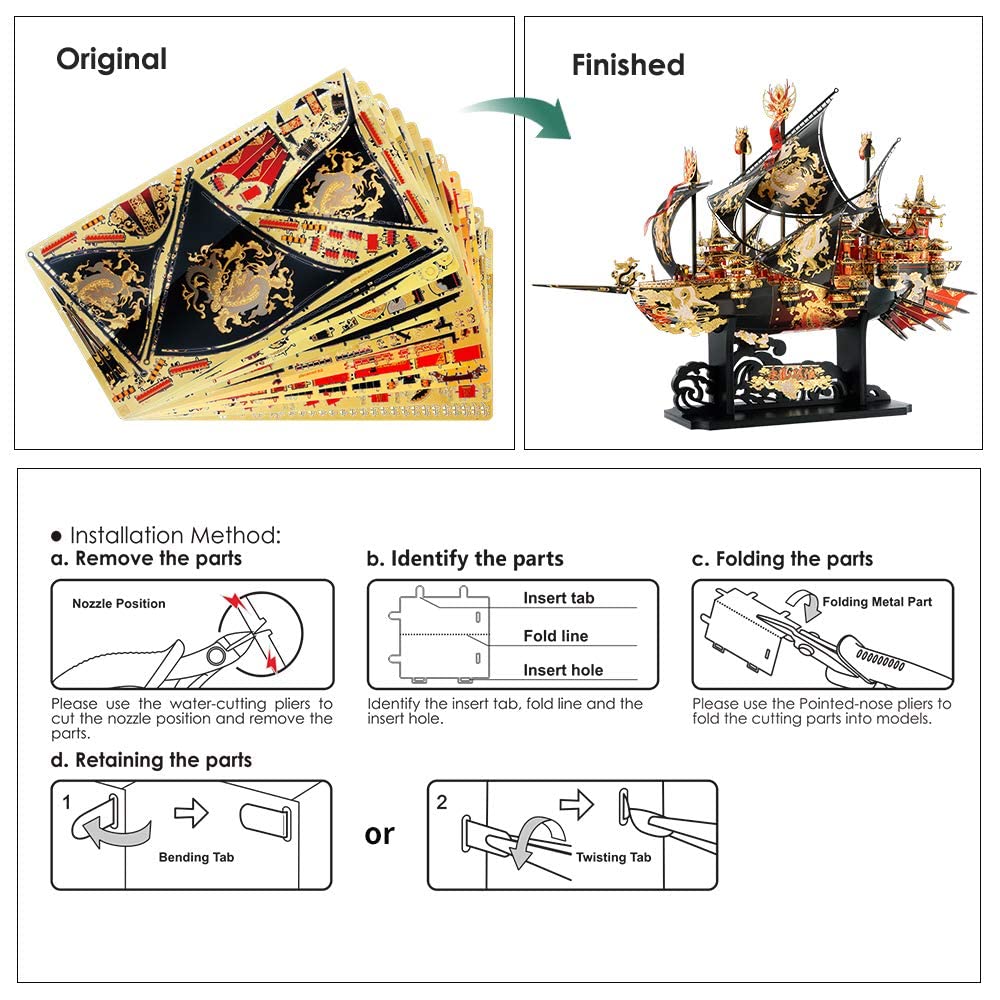 Piececool 3D Puzzle Metal Pirate Ship Wind and Waves, 3D Metal Puzzle Sailboat Ship Set, Model Ship for 340 Stainless Steel, Extra Large, Birthday Gift, Model Building Kit for Adults, 709 Pieces