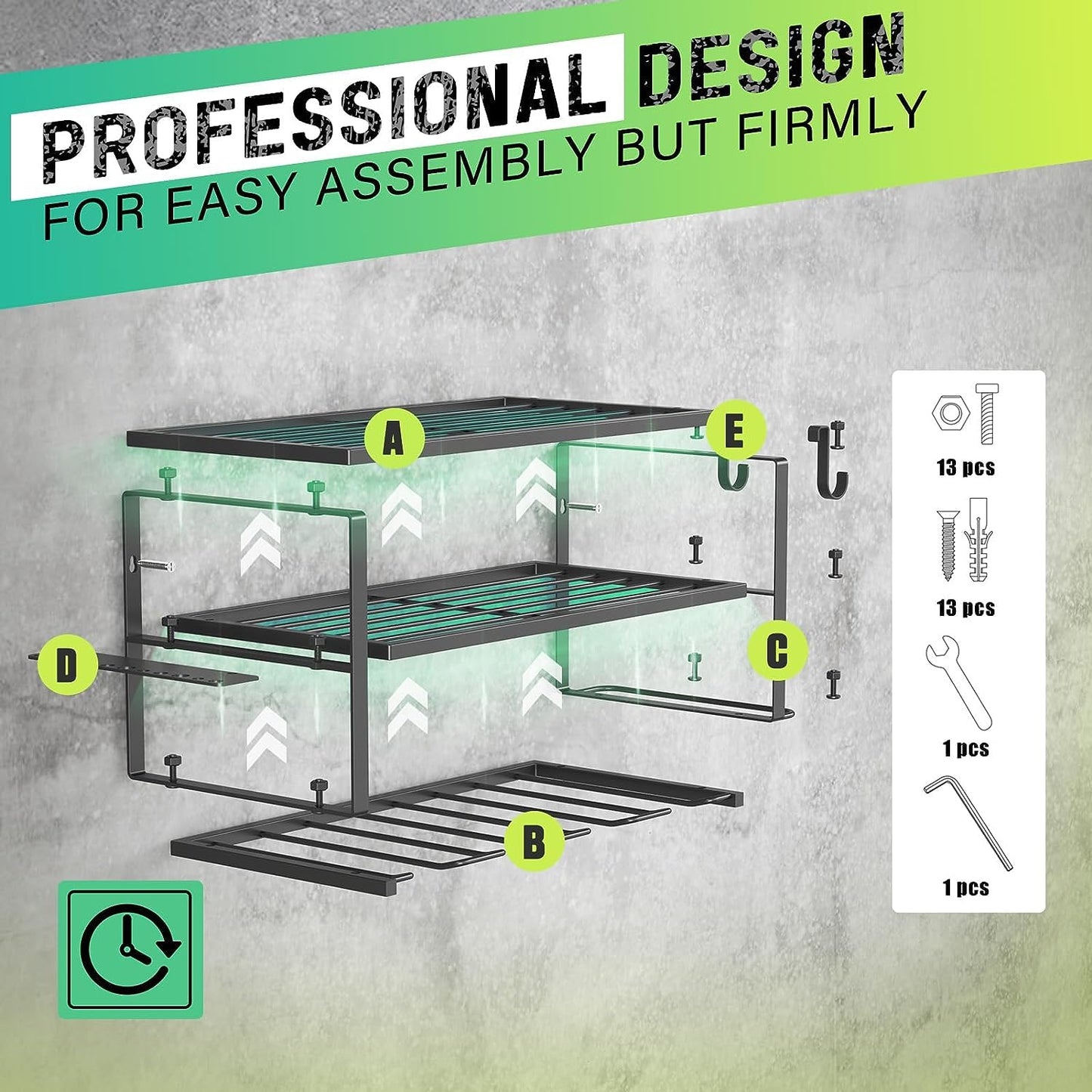 WELDUN Tool Storage Wall Mount Impact Drill & Screwdriver Tool Rack for 4 Power Tools, 3-tier Tool Stand with side Screwdriver Holder for Garage, Workshop