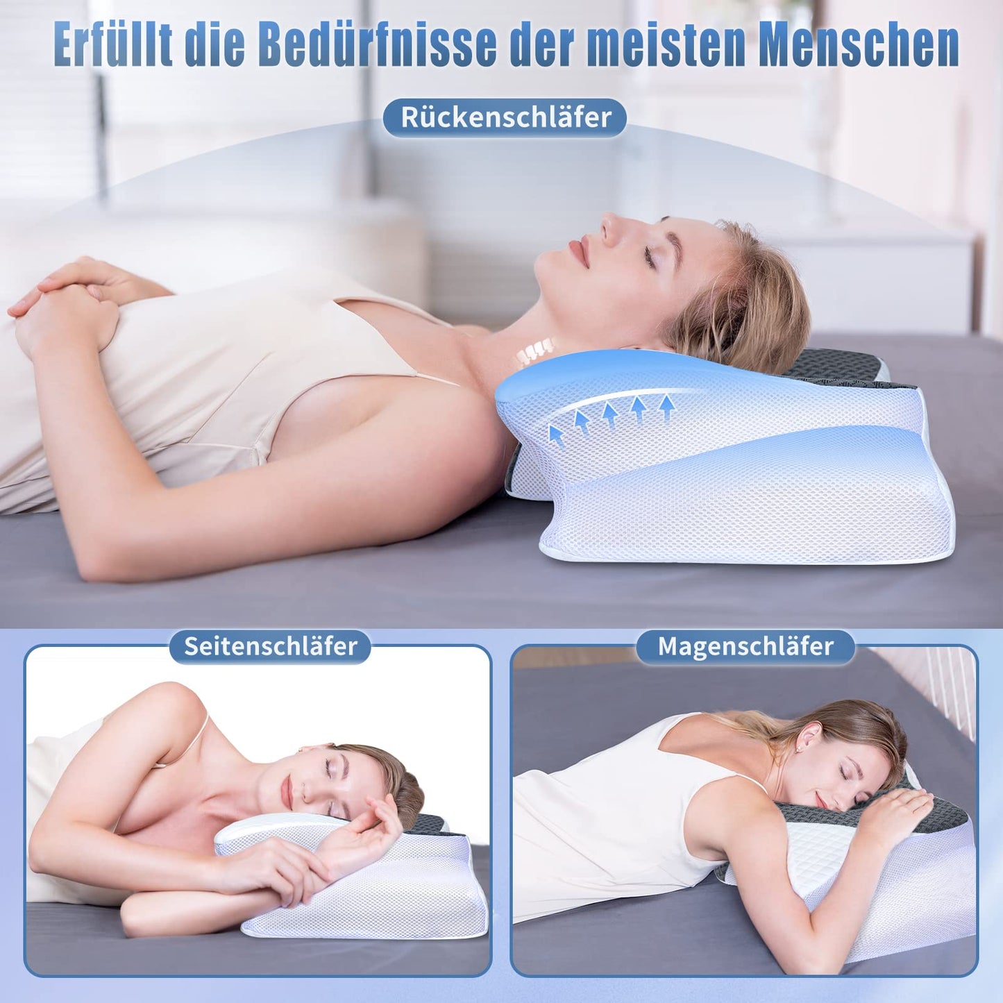SAHEYER neck pillow, memory foam pillow side sleeper pillow ergonomic orthopedic neck support pillow improve sleep quality neck roll, 60 x 35.5 x 10/13CM sleeping pillow with pillowcase