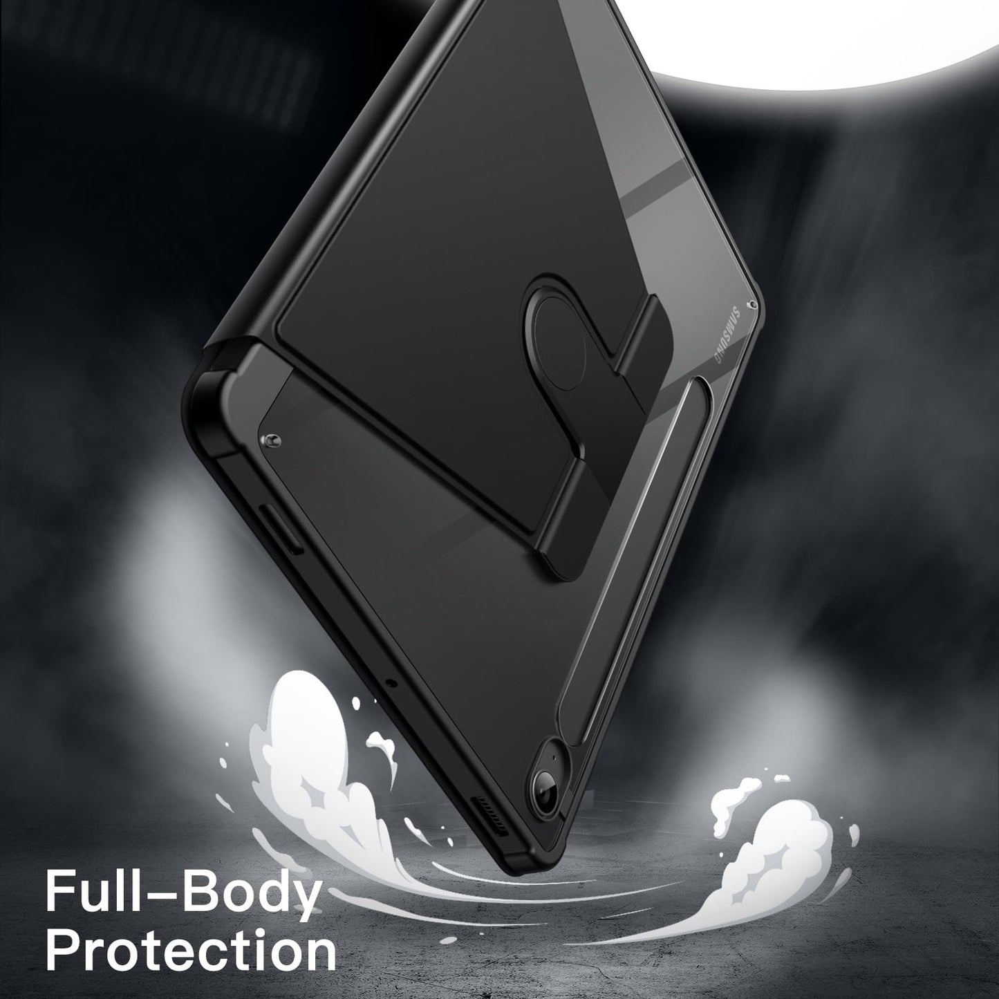 JETech Rotating Case for Samsung Galaxy Tab S10 Lite / S10 FE / S9 FE 10.9 Inch / S9 11 Inch with S Pen Holder, 360 Degree Rotating Protective Case Stand Transparent Back (Black)