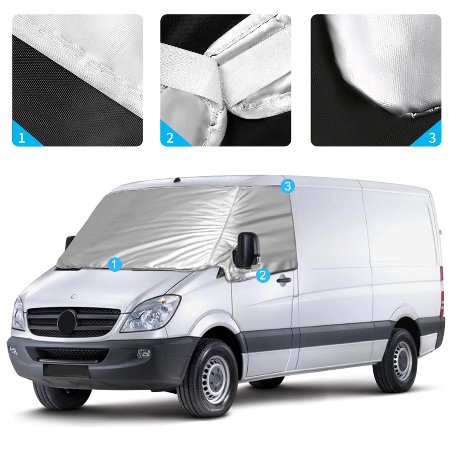 Windshield Wrap Cover Replacement for Mercedes Sprinter 2006-2018, Car Windshield Cover Replacement for VW Crafter 2006-2017, 600D Luxury Sunshade Waterproof Snow-Ice Protection