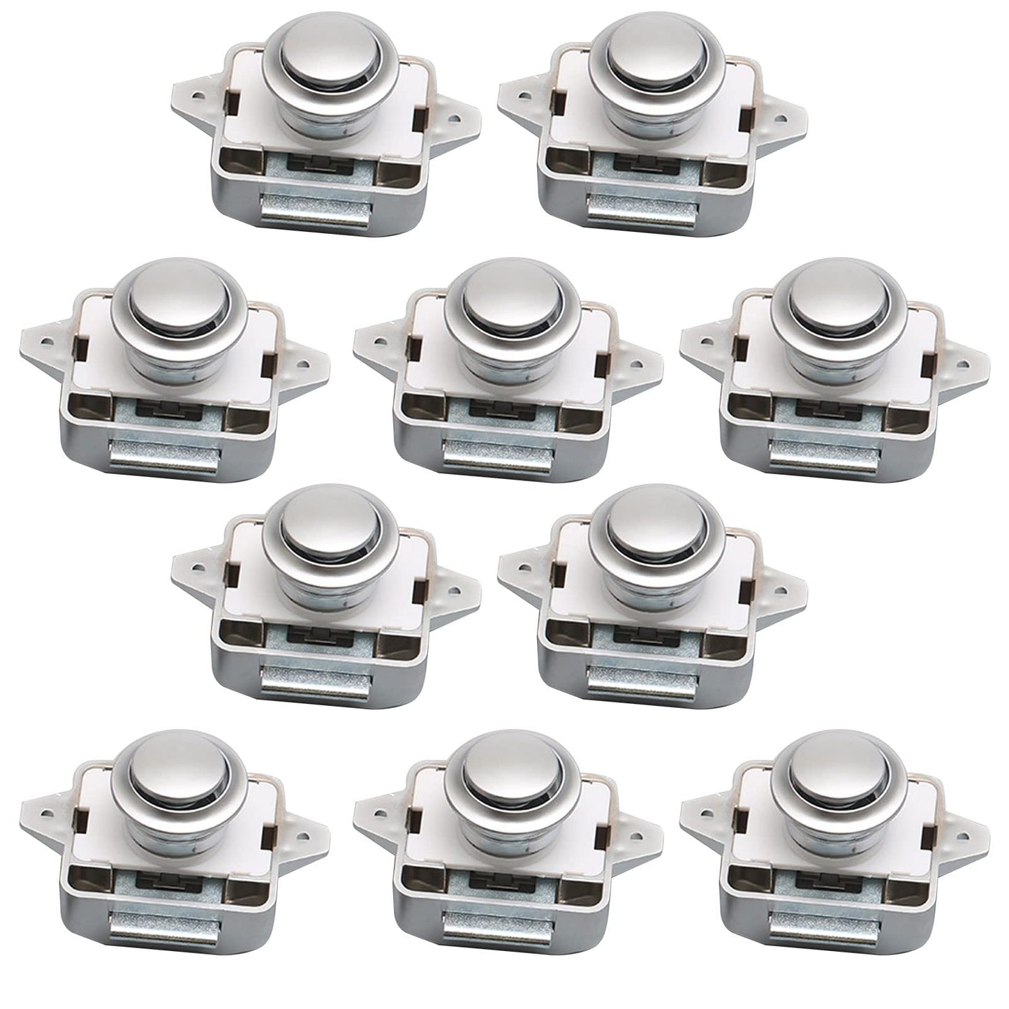 POHOVE 10pcs Push Button Catch Door Lock, Metal Push Button Knob Lock for RV Caravan Van Yacht Drawer Cabinet Door (Silver)