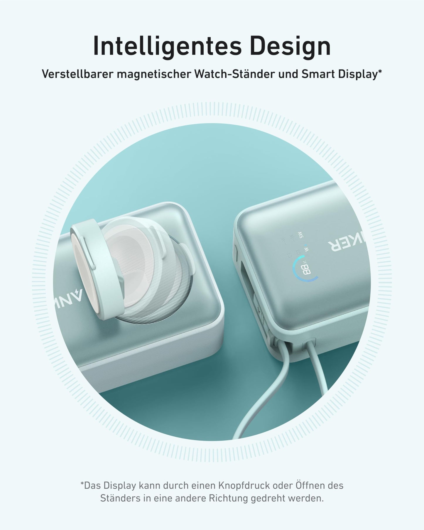 Anchor MagGo Powerbank for Apple Watch, officially certified, 10,000mAh compact battery pack with integrated USB-C cable, 35W Max., for iPhone 17/16/15 Series, Samsung, iPad, AirPods, and more.