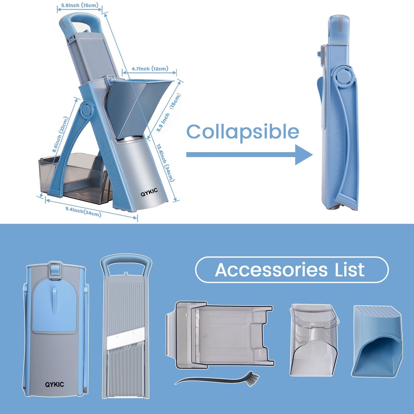 QYKIC Vegetable Cutter, ONCE FOR ALL Adjustable Vegetable Slicer Genius Mandoline Vegetable Slicer Potato Slicer Onion Slicer (Blue)