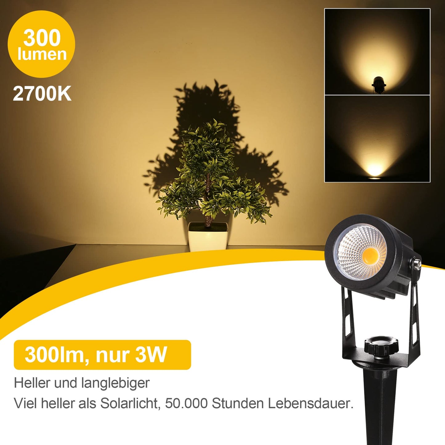 Greenclick Garden Lighting LED, 6 Set 1800LM 21m Cable Garden Lighting with Power, IP65 Waterproof Garden Light with Ground Stake, Garden Spotlight Warm White COB Garden Lamp for Outdoor Lawn Path Pond.