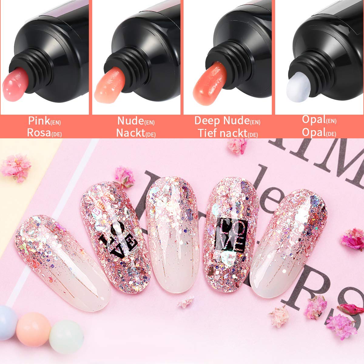 Janolia Nail Extension Kit for nails, Gel Builder Nails Starter Set for nail design with 15ml * 6 colors nail extension gel, base coat, top coat, very suitable for beginners.