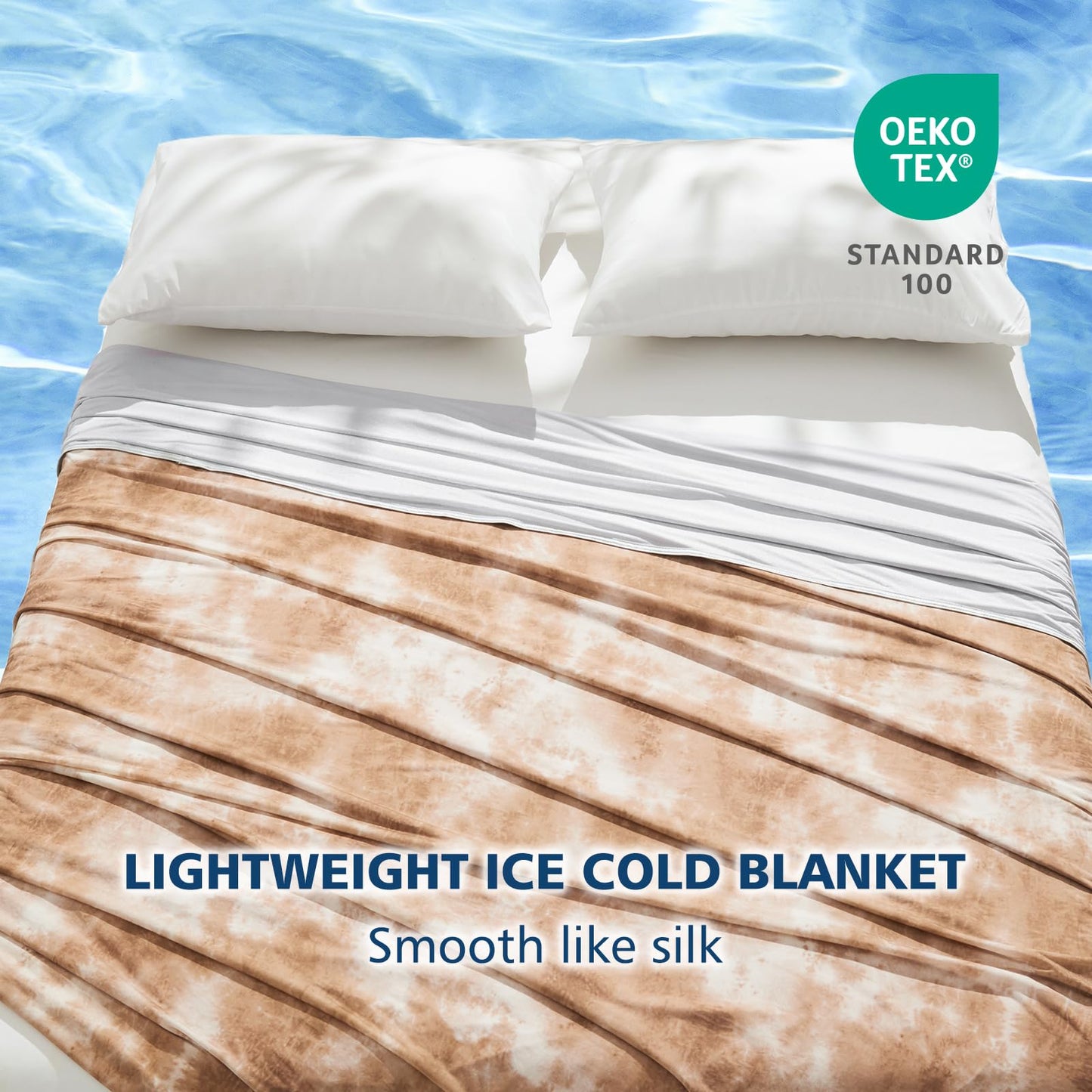 EMME Cooling Blanket Cooling Blanket, Arc-Chill Q-Max>0.5, 228 x 228 cm, 2 in 1 Double-sided Thin Summer Blanket, Lightweight Breathable Bedspreads, Sofa Blankets, Bedspread Throw Blanket, Watercolor Khaki