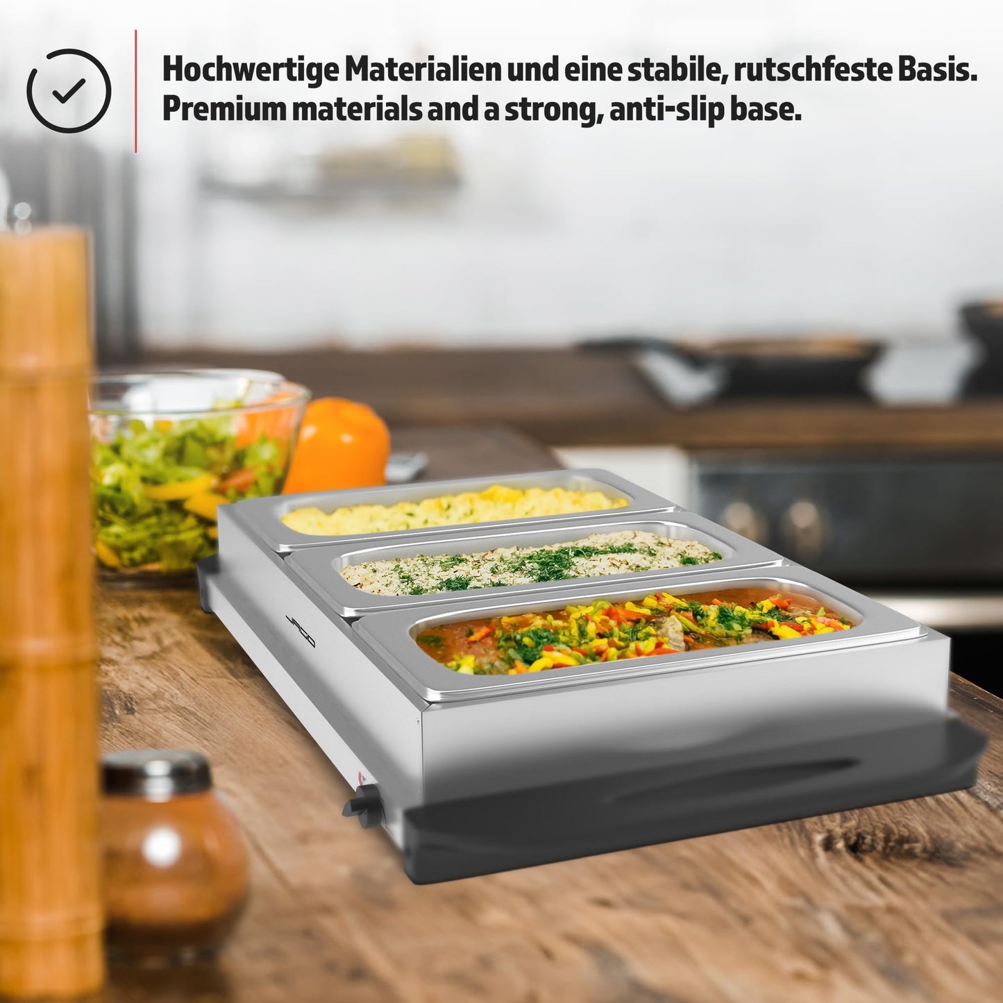 Jago® Buffet warmer - electric, with heating plate function, temperature controller, stainless steel - food warmer, warmer, hot plate, hot food container