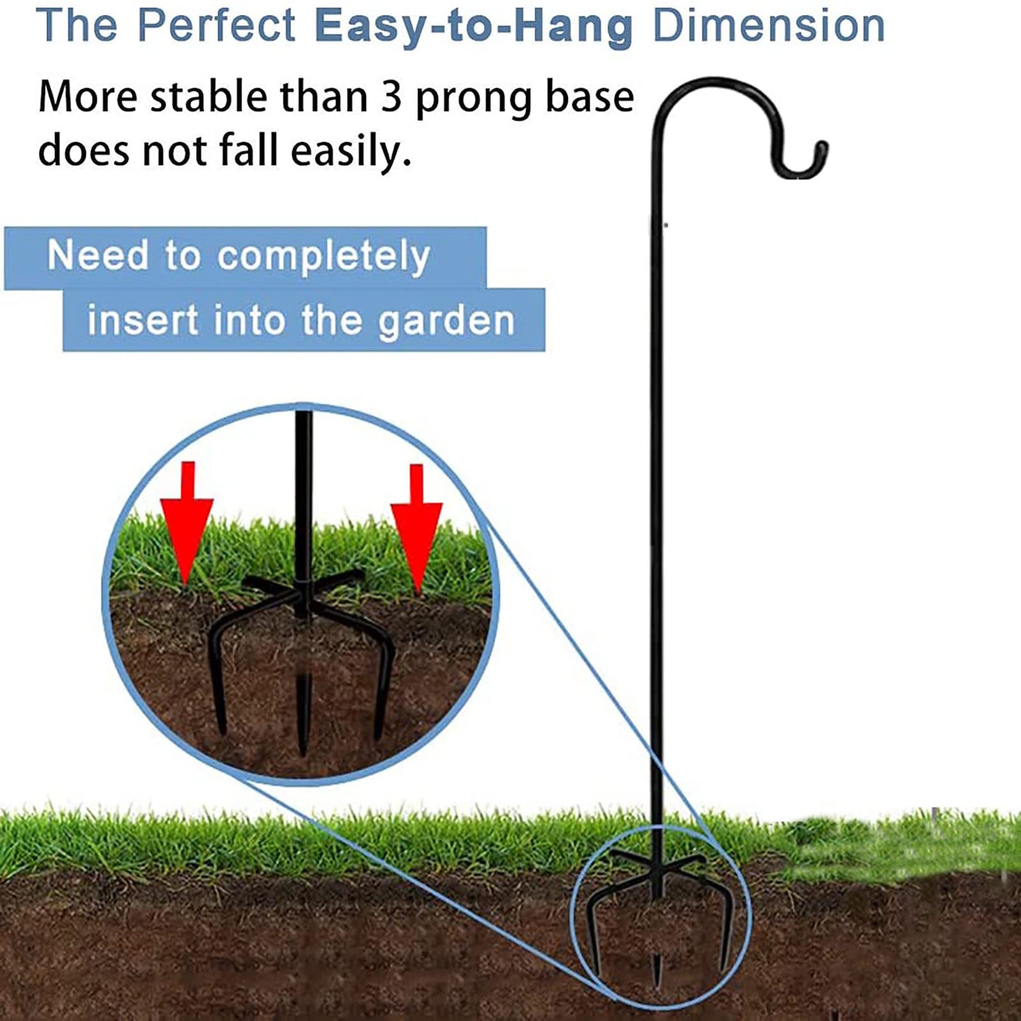 XRR Shepherd's Hooks 2 Pack with 5 prongs 96 cm / 37 inch Shepherd's Hook Metal Garden Stake for lanterns, bird cages, weddings, flower baskets, decorations, etc.
