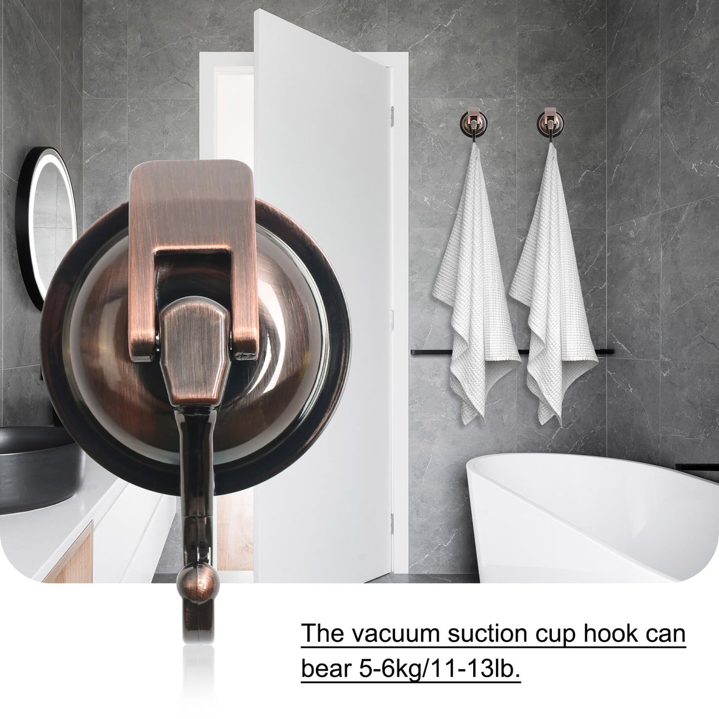 MaxEarn 6 piece Vacuum Suction Cup Hooks, Copper-Colored Extra Strong Suction Hooks, No Drilling Suction Hooks Wall Hooks Load-Bearing 5kg for Bathroom Kitchen Smooth Window Wall Glass