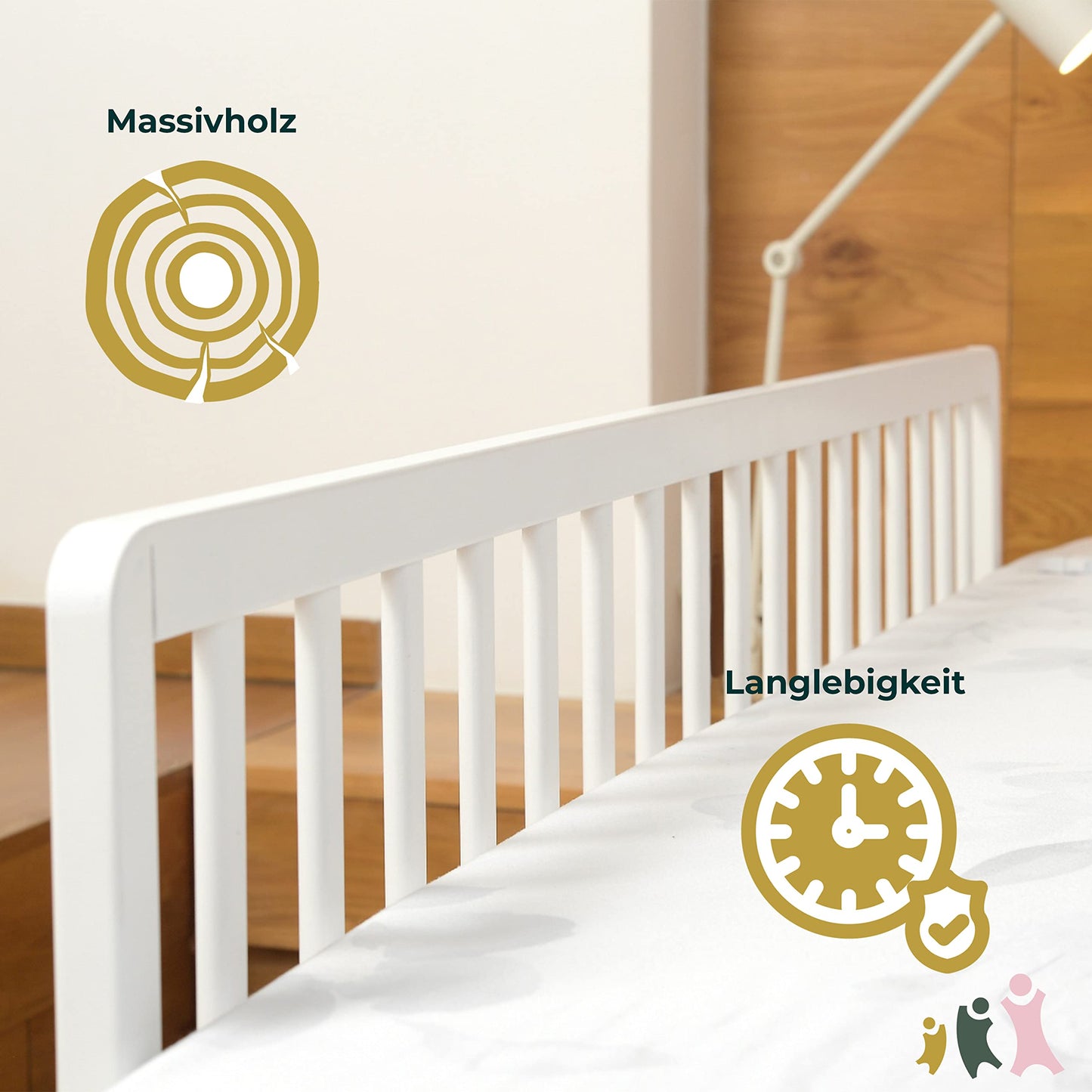 Geuther wooden bed guard | Bed rail for children | Bed guard as fall protection for bed | Baby bed guard for parents' bed, children's bed guard & baby bed in 140 cm length, white.