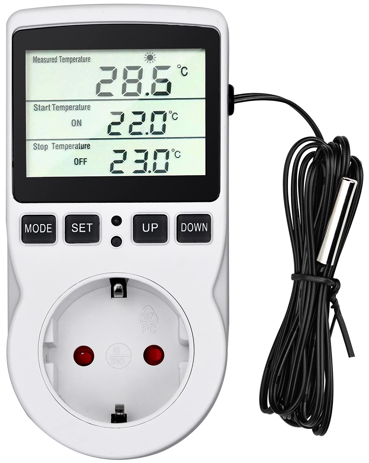 Temperature controller 230v Digital Thermostat Socket Plug thermostat with sensor Timer, Temperature socket heating cooling for greenhouse heating blanket water tank