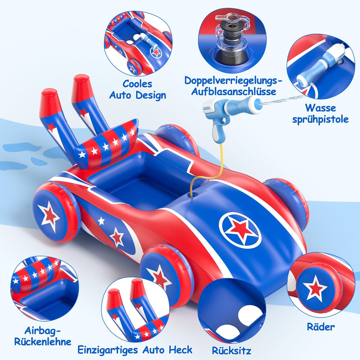 Sunrad Swim Ring for Kids with Water Gun, Inflatable Racing Car Boat Float, Swim Tube, Swim Aid Children Swim Seat for toddlers aged 3-10 years.