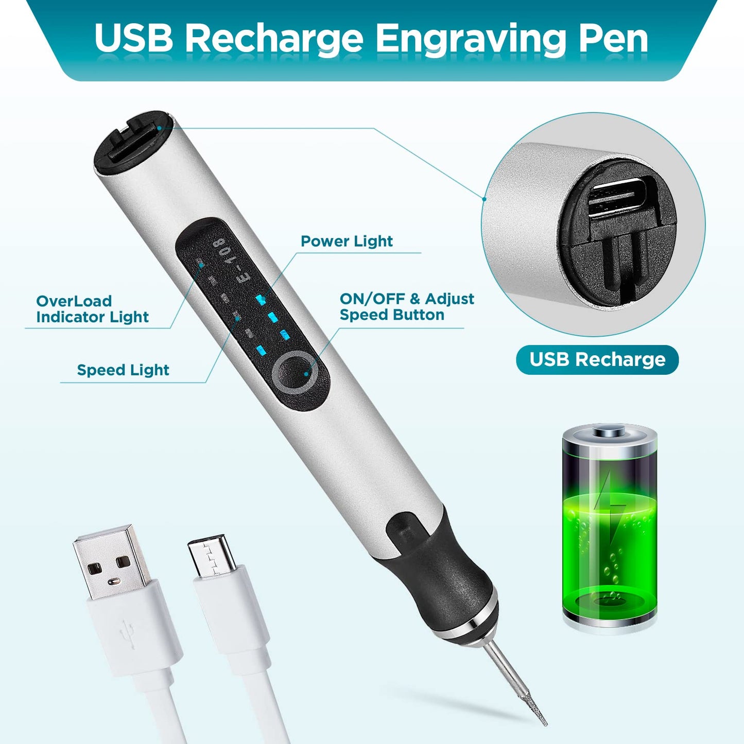 SVILINEK Wireless USB Electric Engraving Pen, Engraving Tool Customizer with 20 Drill Bits 16 Engraving Templates 3 Cutting Discs for Wood Glass Ceramic Stone Jewelry