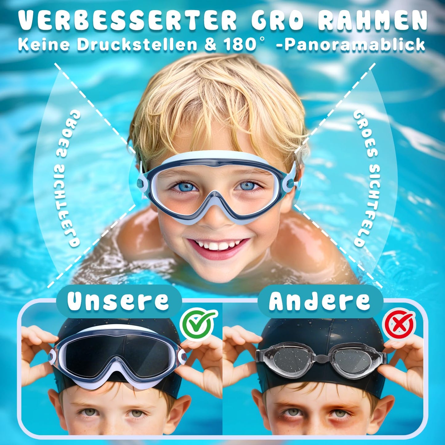 COOLOO 2 Pack Kids Swim Goggles, Anti-Fog UV Protection Wide View Waterproof Swim Goggles for Boys Girls 3-15 Years