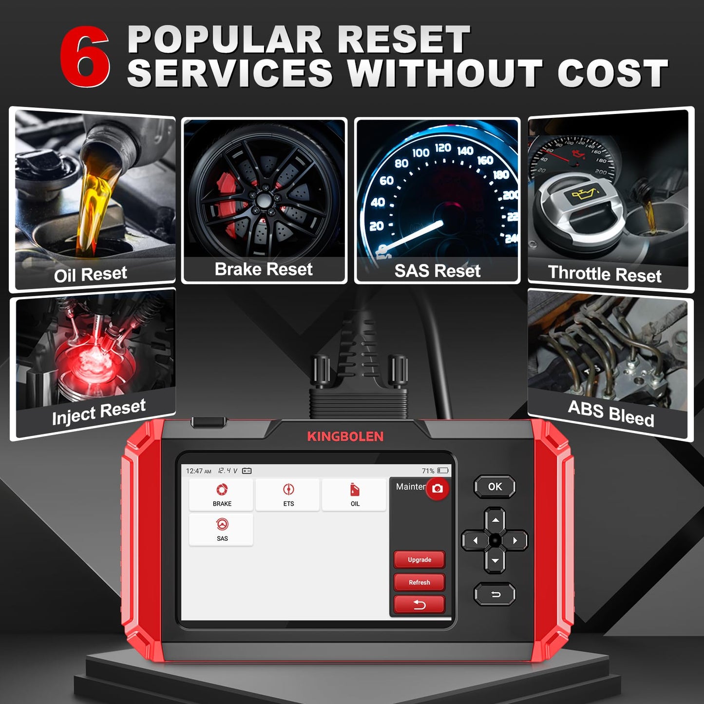 KINGBOLEN S500 OBD2 diagnostic tool, Automotive error code reader for Engine/Transmission/ABS/SRS, Auto diagnostic tool with Oil, SAS, Brake, ETS reset, Auto VIN, Lifetime Free Upgrade.
