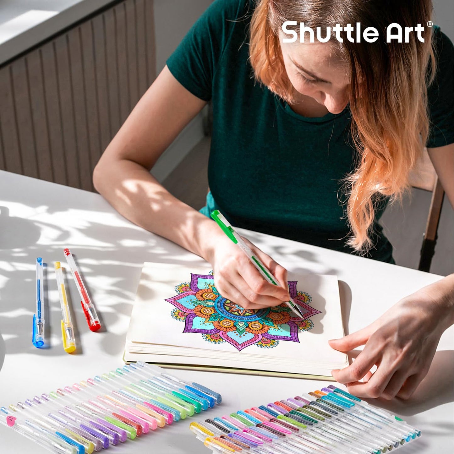 Shuttle Art Glitter Gel Pens, 240-piece gel pen set with 120 colorful glitter gel pens and 120 replacement refills, for adults and kids on coloring books for highlighting, drawing, writing.