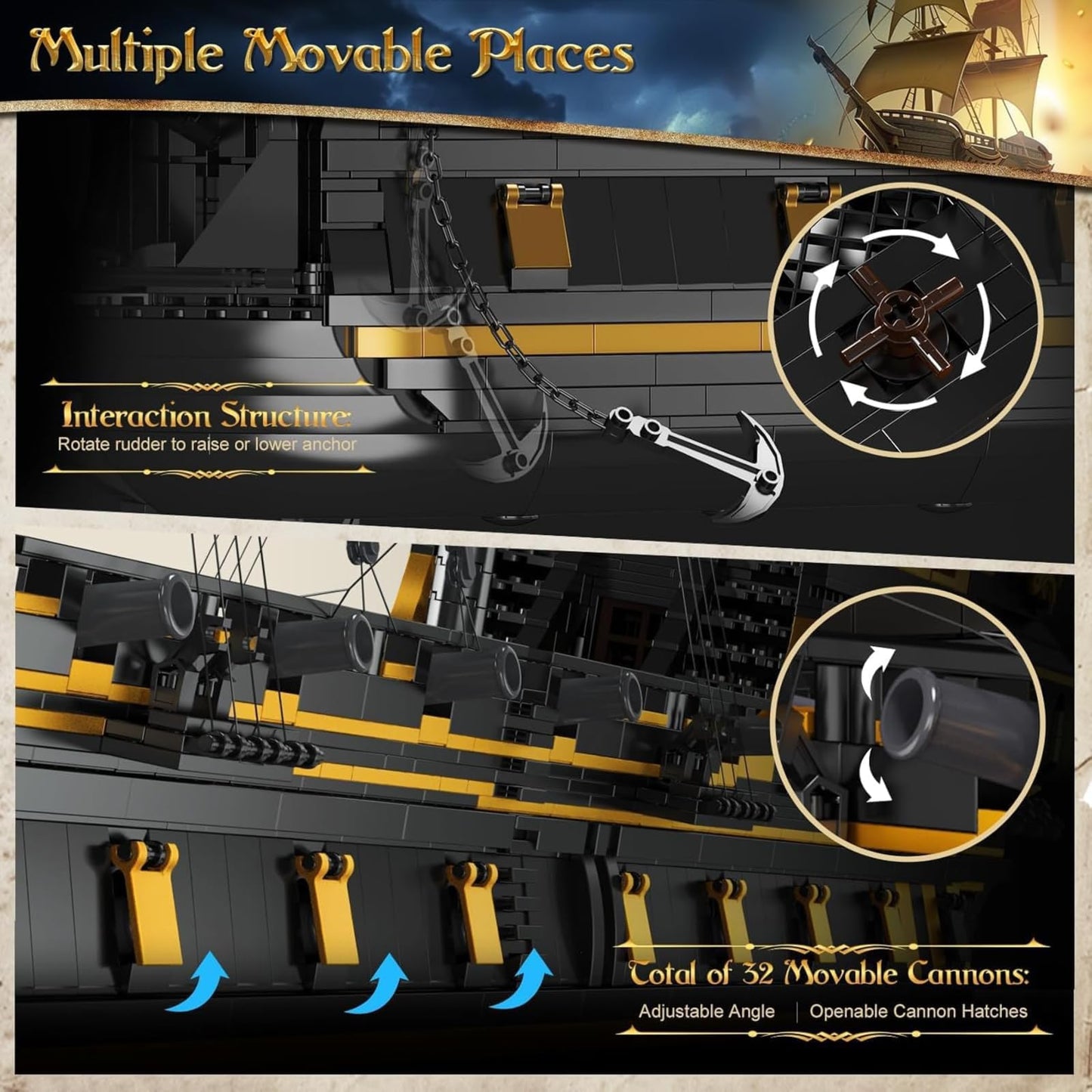 Mould King 13186 Black Pearl Pirate Ship Building Blocks Kit, 5266 pieces Large Sailboat Building Blocks Toy for Adults and Kids, STEM Technology Ship Building Blocks Kit Model.