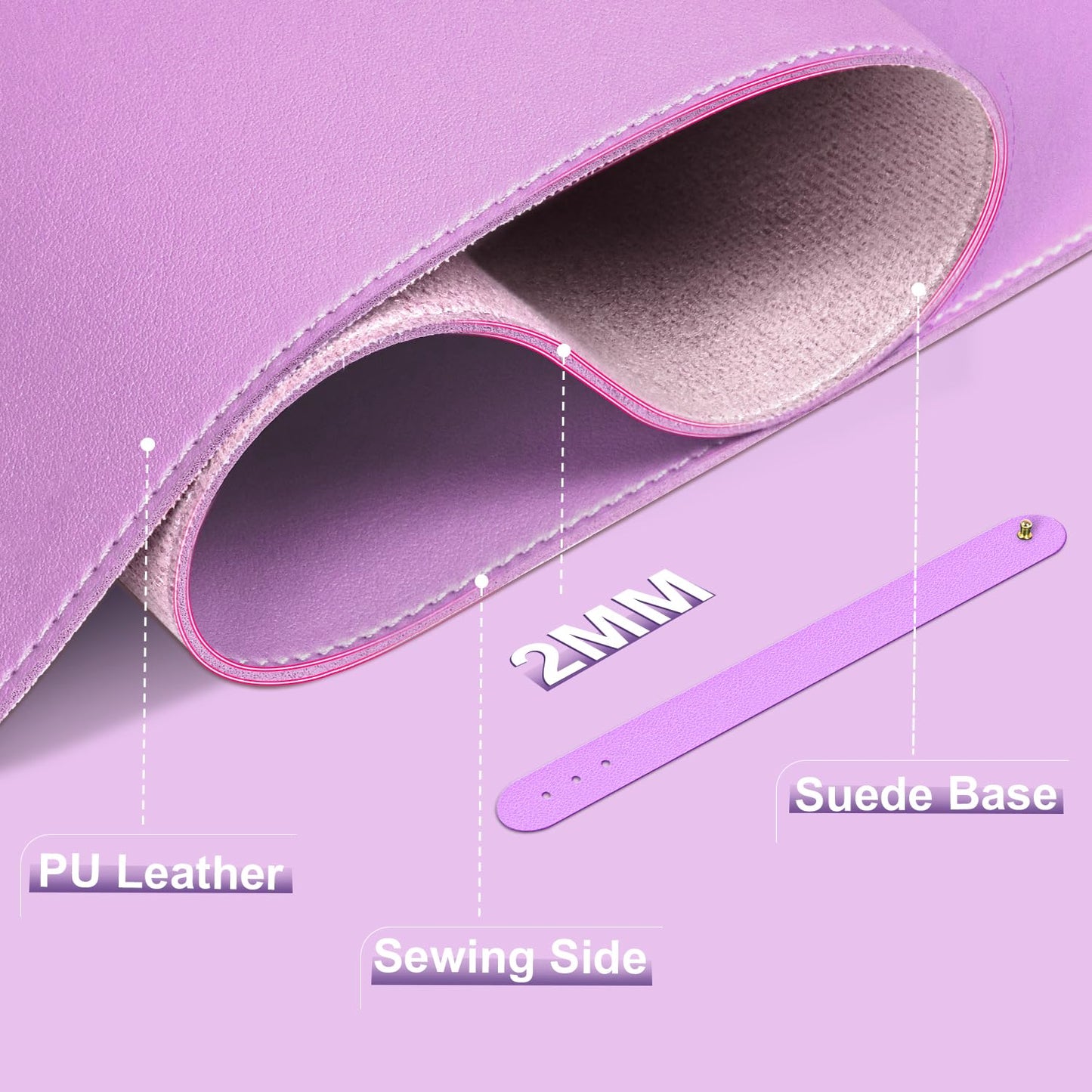 Large desk pad - Double-sided leather desk pad with suede, Waterproof desk pad table protection, Desk pad for writing and painting (Lilac, 120x43cm)