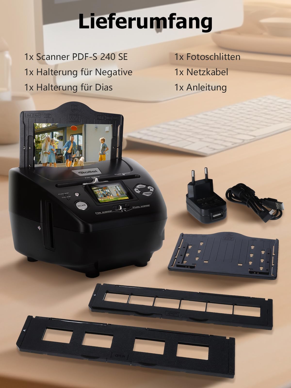 Rollei PDF S 240 SE Multiscanner for photos slides and film negatives 35mm 135, 3R/4R/5R photo and business card digitizer device with color monitor, photo scanner slides negatives digitizing.
