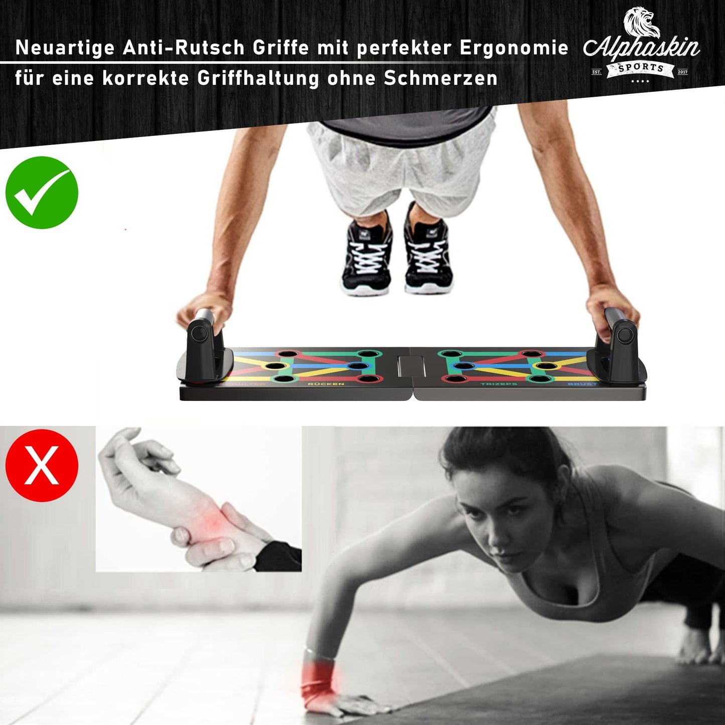 ALPHASKIN Premium Push-Up Board Set I Enhanced Concept 2023 I Push-Up Handles Home Workout I 9 in 1 Push-Up Bar I Home Gym I Fitness Equipment for Home